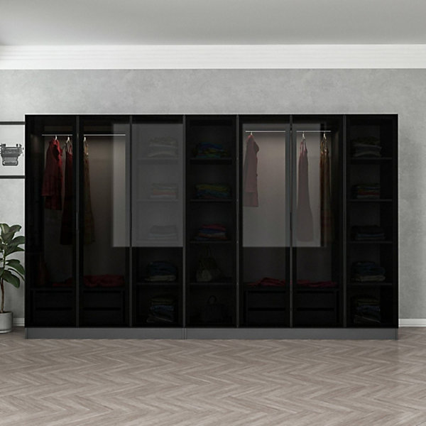 Dressing avec étagères et penderies - 21 espaces de stockage - 315 X 210 X 52 cm - MONTMARTRE