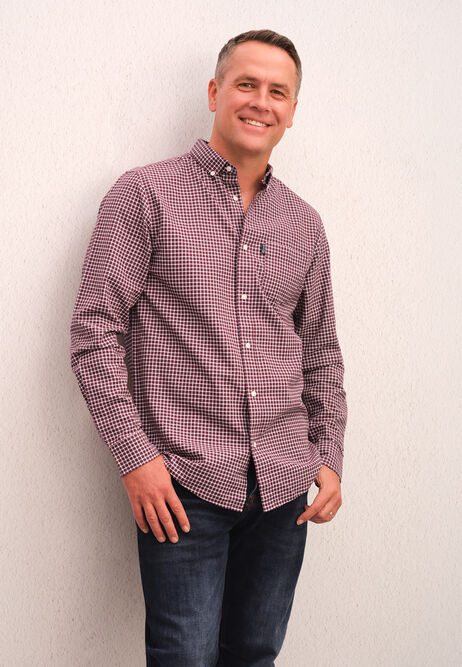 Mens Plum Check Cotton Oxford Shirt