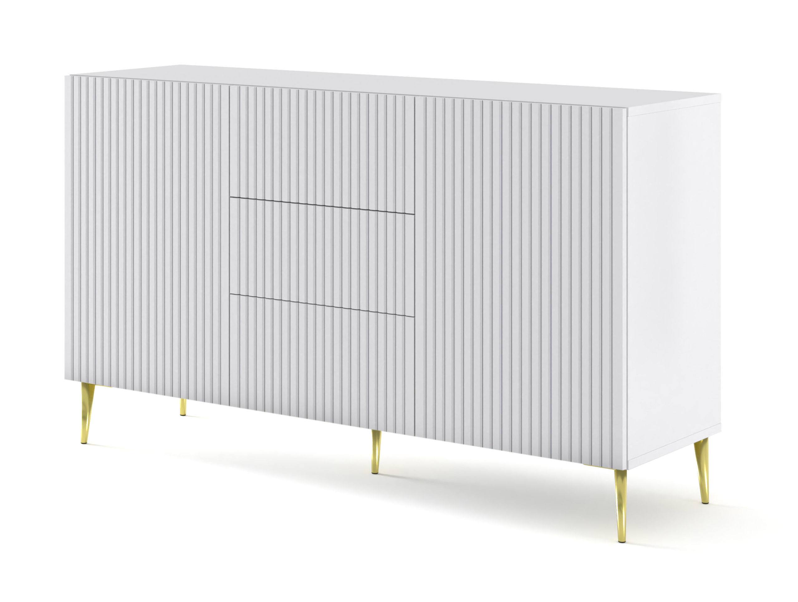 Ravenna B Komoda 150 2D3S frez MDF biały mat   szpilki złote