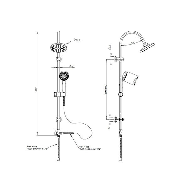Barre De Douche Avec Pommeau, Douchette, Inverseur Et Barre - M