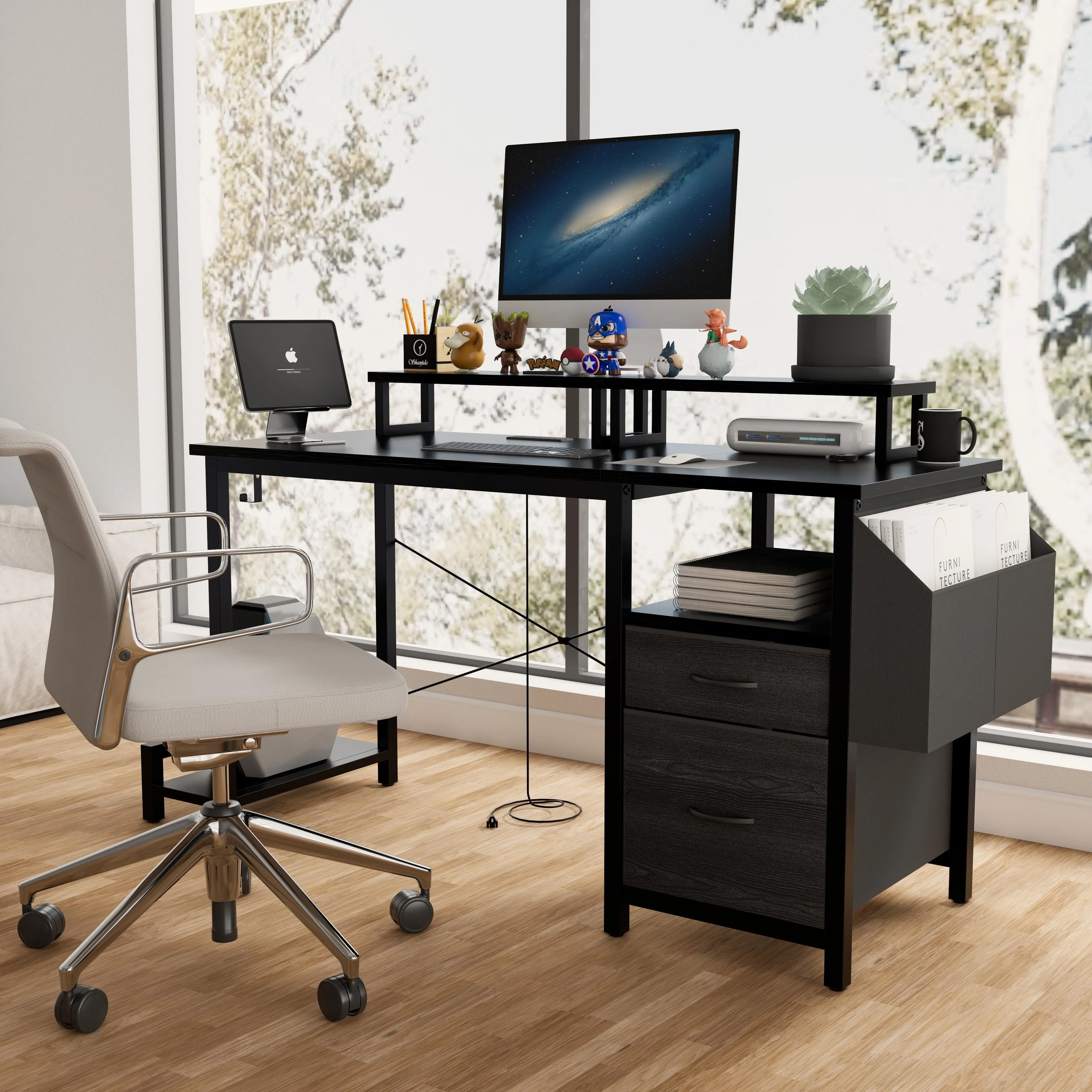 47.3 Computer Desk with power outlet,Monitor Stands,Shelves