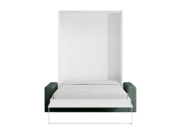 Lit escamotable 140 x 200 cm - Ouverture verticale manuelle - Blanc   Matelas   Canapé Vert - BEGANIO