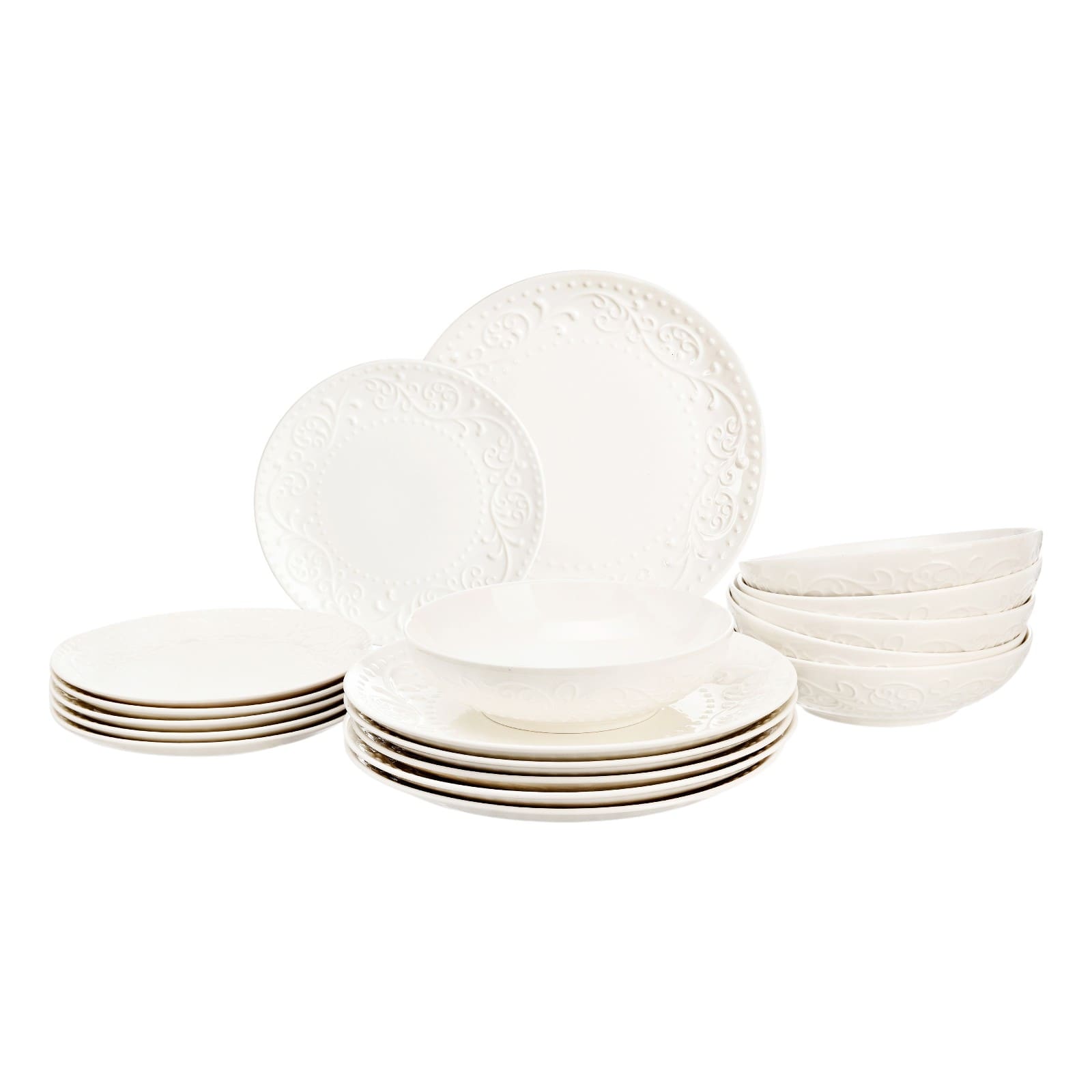 Geschirr-Set Relief Floral für 6 Personen Creme, 18 -tlg.