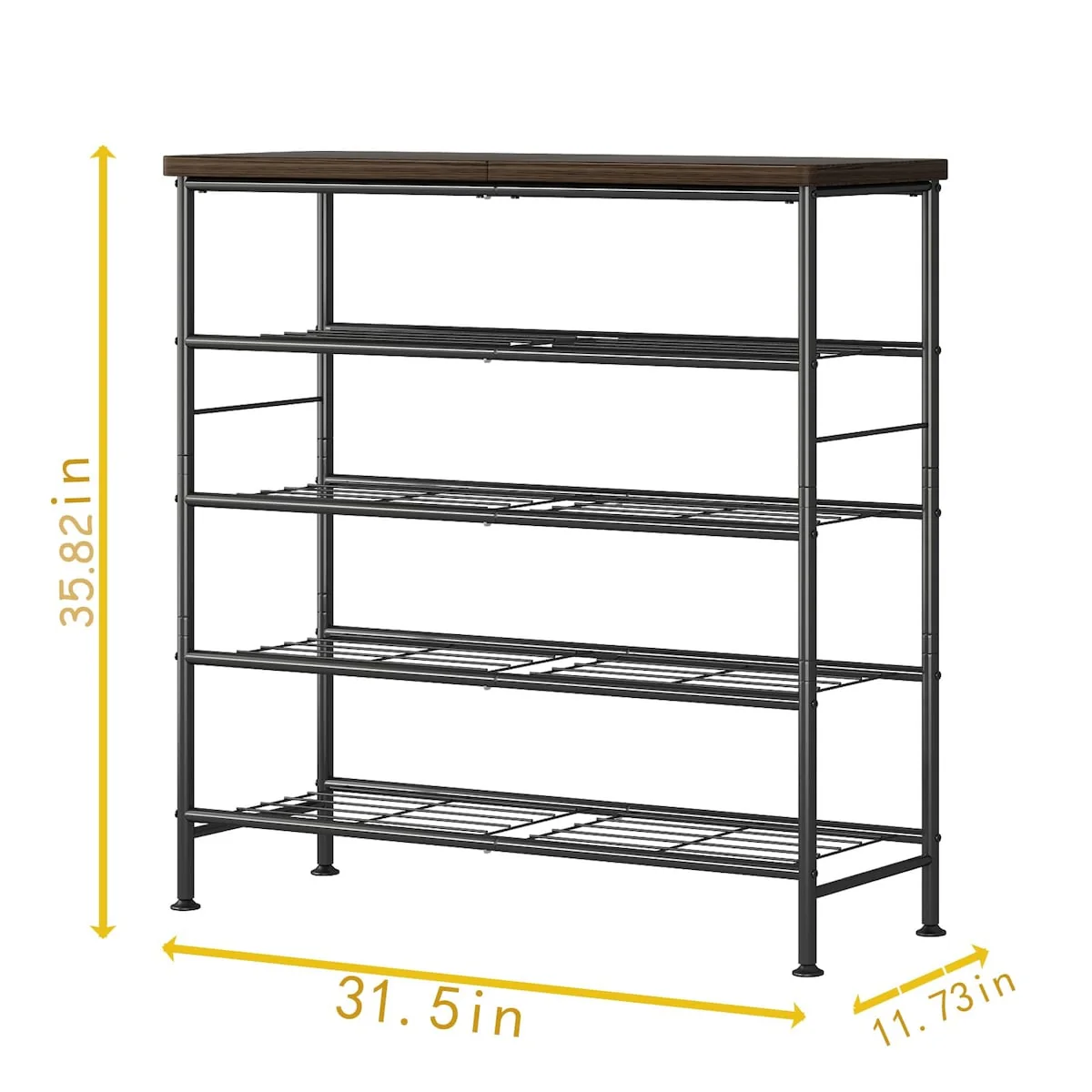 Shoe Rack Organizer 5 Tier for Closet Entryway Free Standing Metal Storage Shoe Shelf with MDF Top Board，Black+Rustic Brown