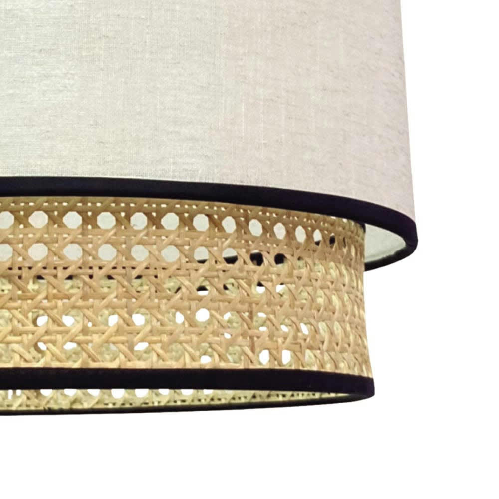 BATANA - Suspension double à abat-jour cylindrique en lin blanc et raphia