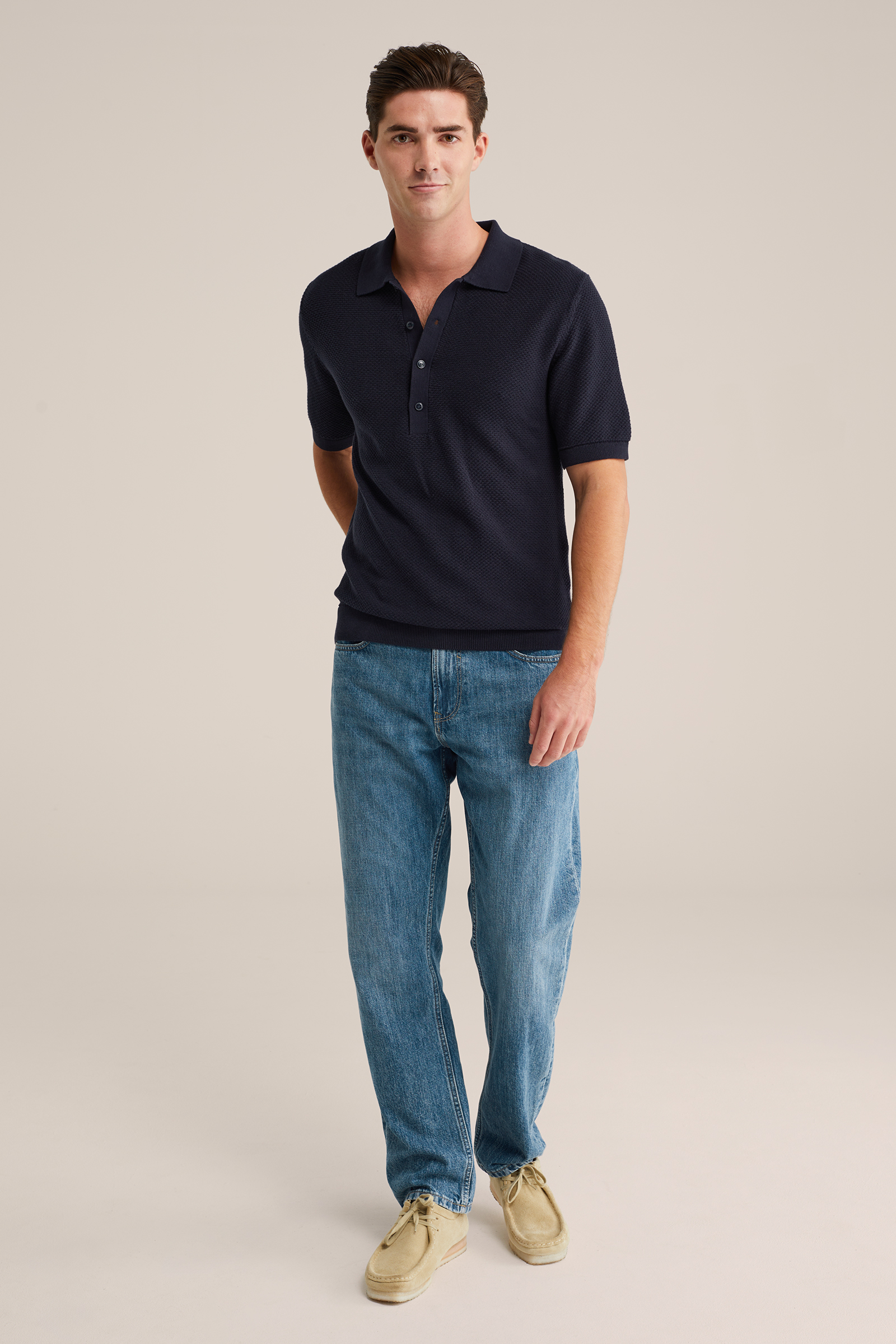 Heren regular fit fijngebreide polo