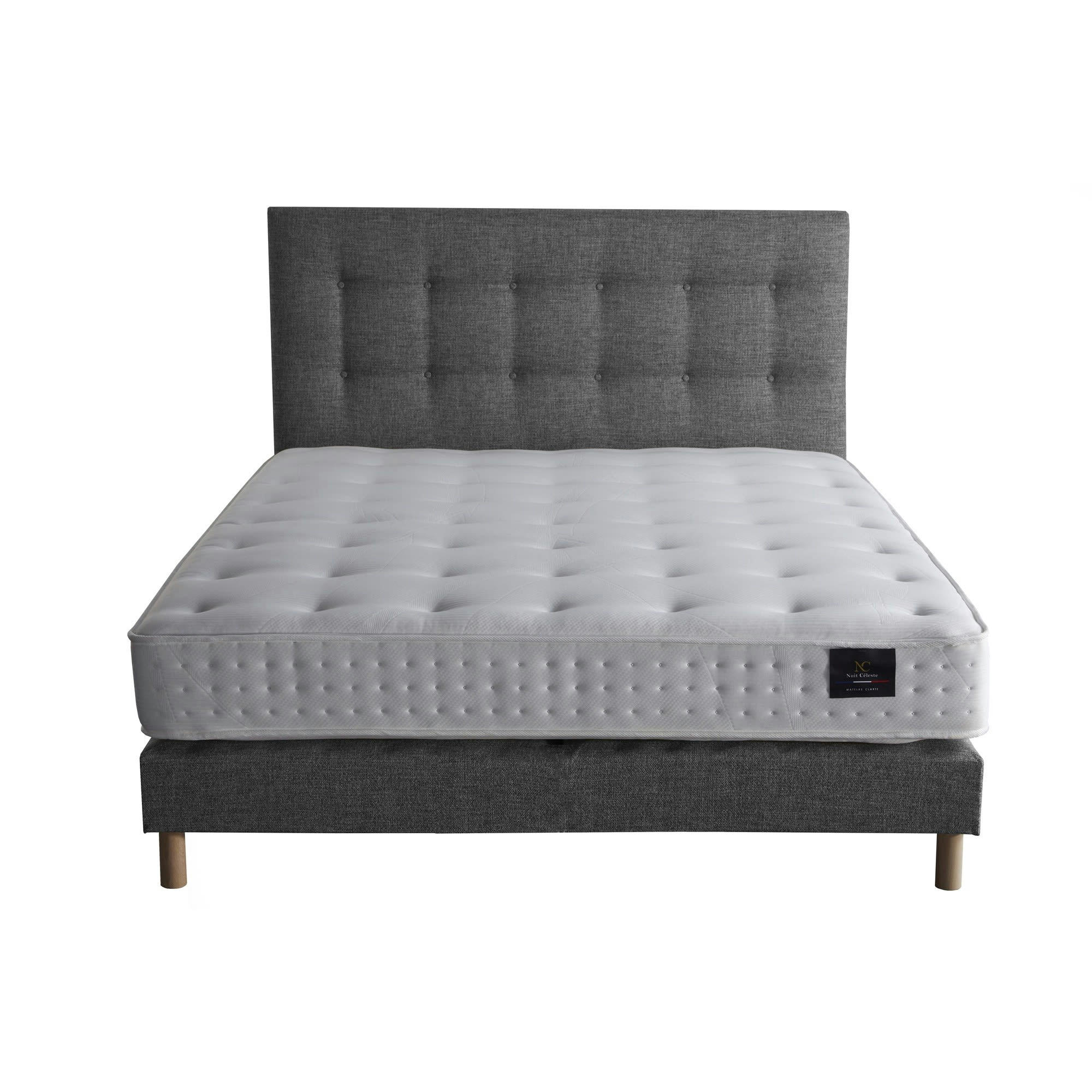 CIEL - Ensemble tête de lit Matelas mousse Orbis recyclé sommier Gris 160x200