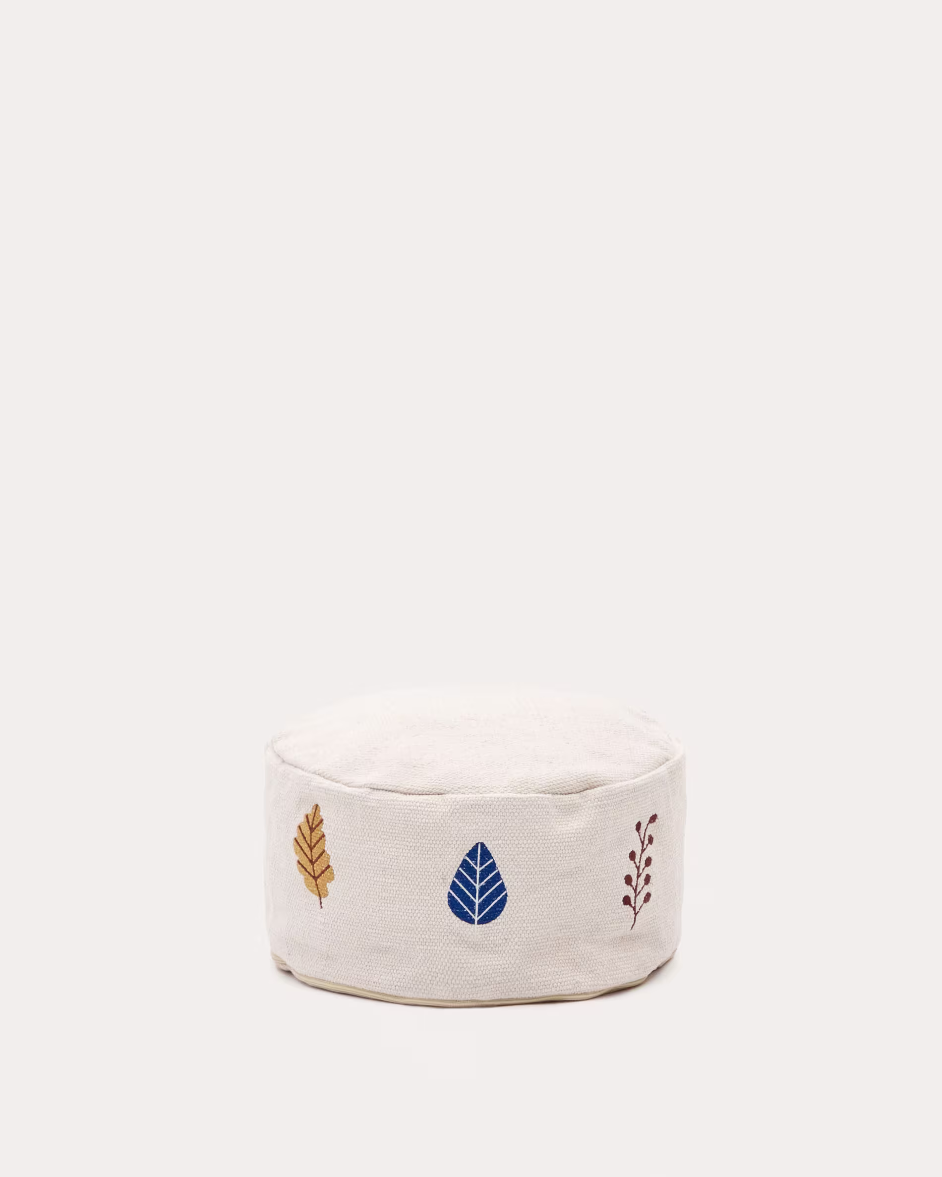 Puf Yanil 100% algodón blanco con bordado de hojas multicolor Ø 40 cm