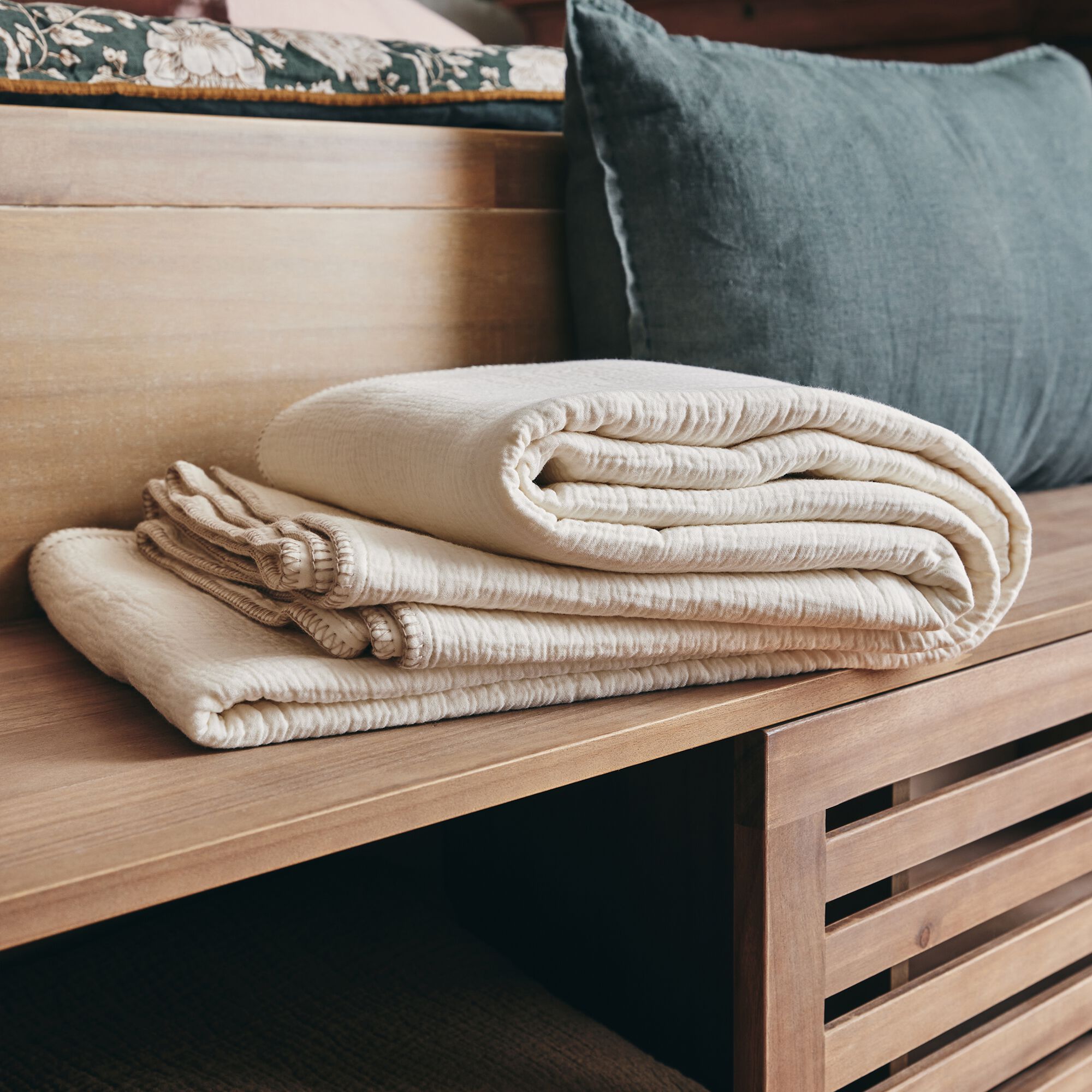 KALI - Couvre-lit en triple gaze de coton 180x230cm - blanc ventoux