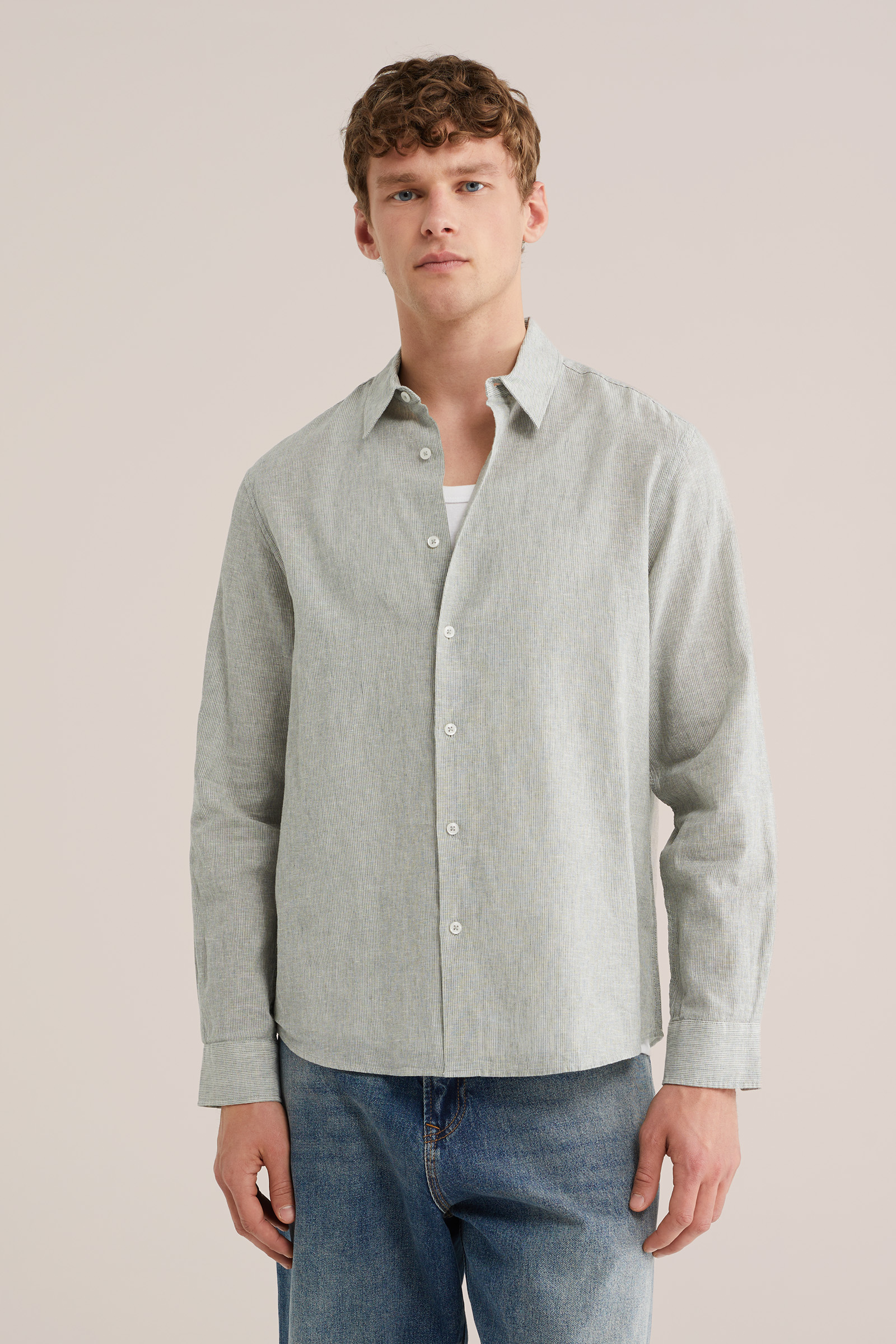 Heren regular fit overhemd van linnenmix