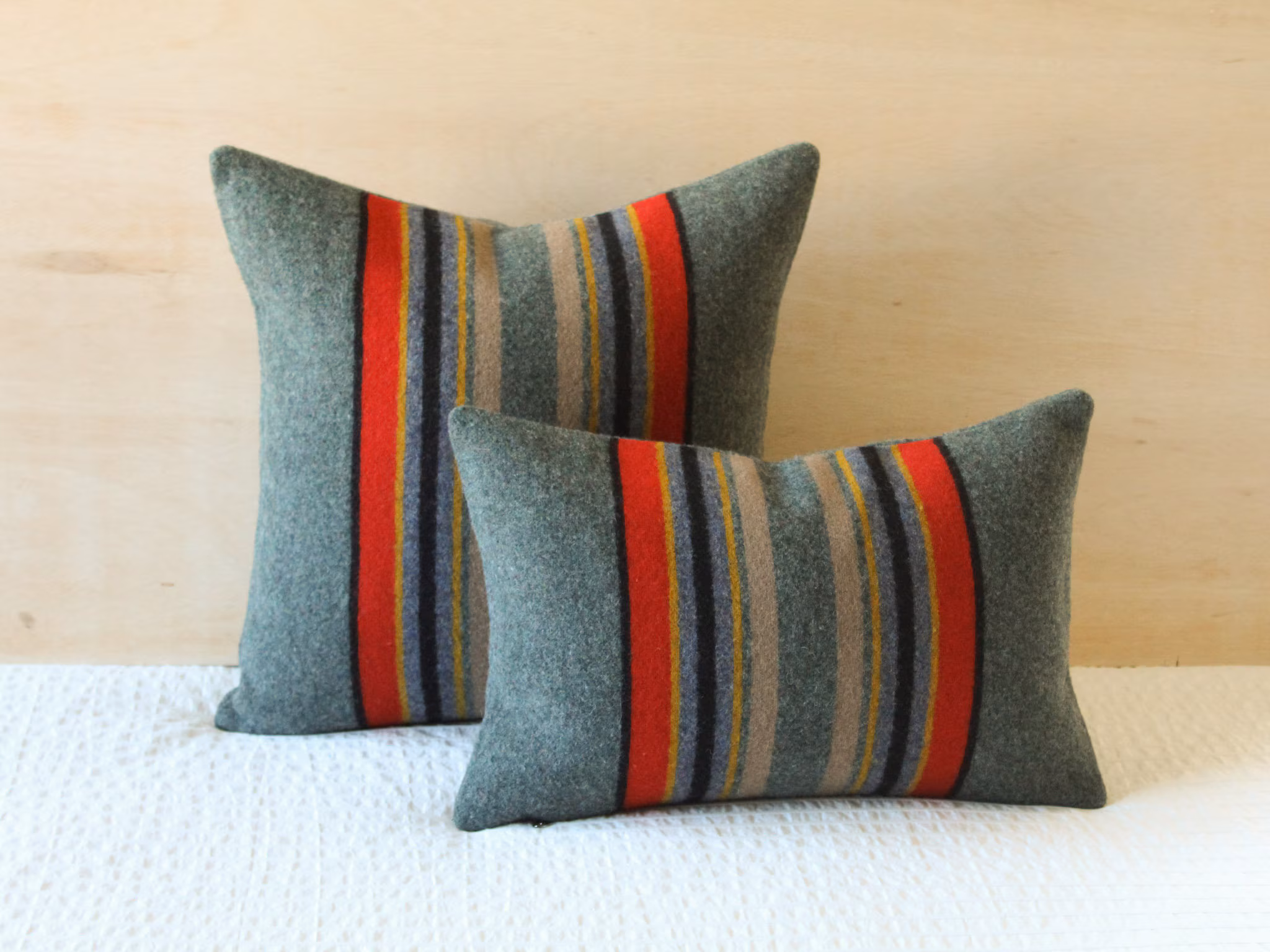 Yakima Camp Blanket Wool Pillow Cover in Green Heather, Camp Stripe Pillow Cover (Ready to Ship)