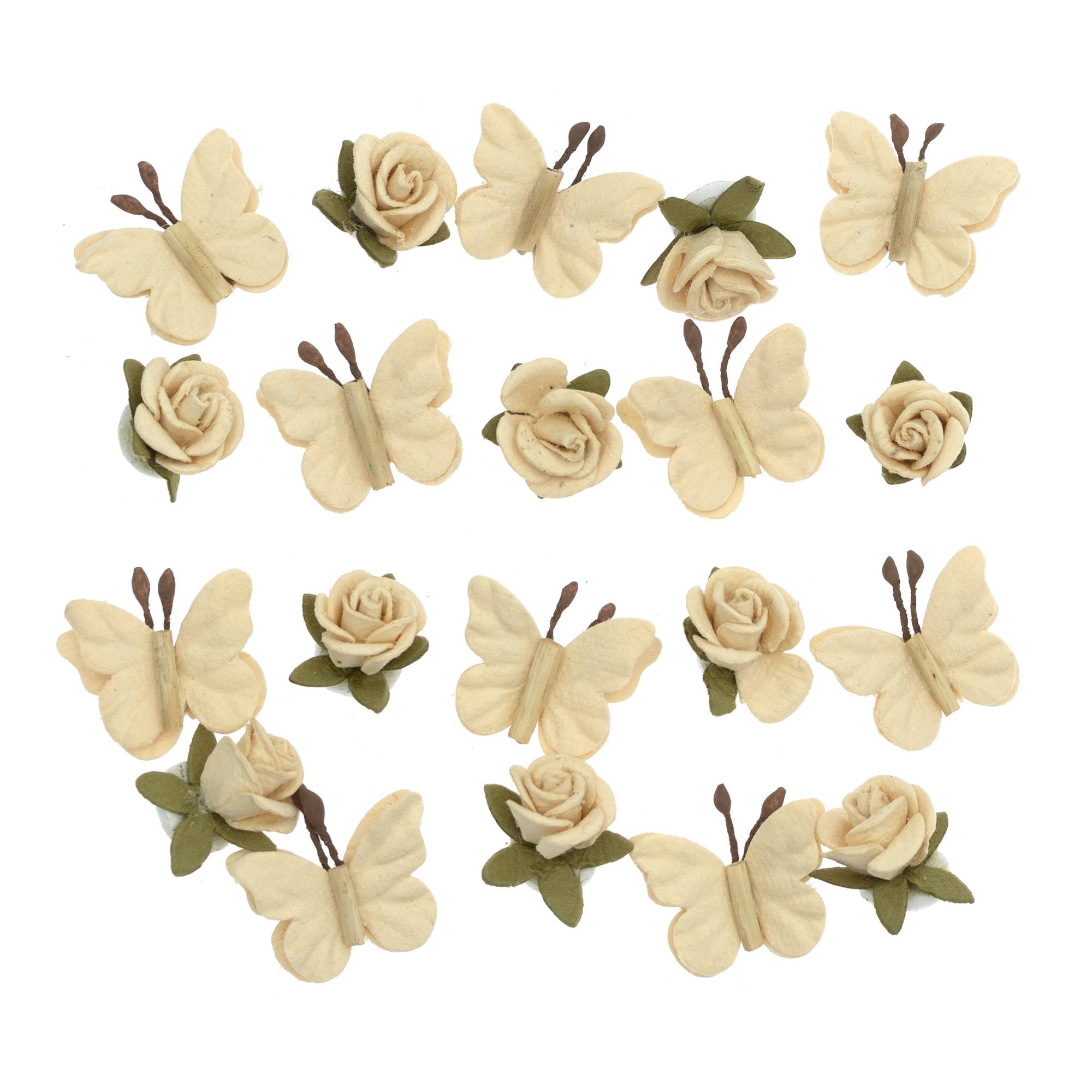 Handmade Cream Roses and Butterflies 20 Pack