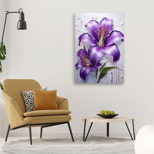 Feeby Obraz na płótnie, Lilia Kwiat Fioletowy Malowany 40x60