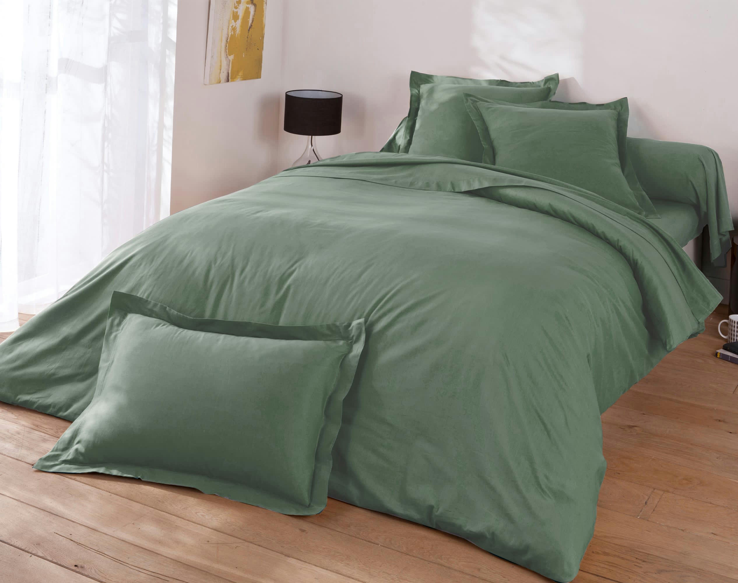 PERCALE - Taie d'oreiller 50x70 en percale de coton  vert eucalyptus