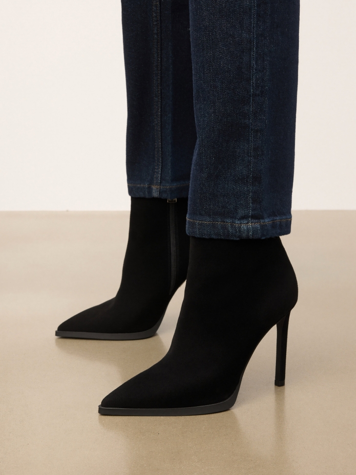 Black suede high-heeled boots