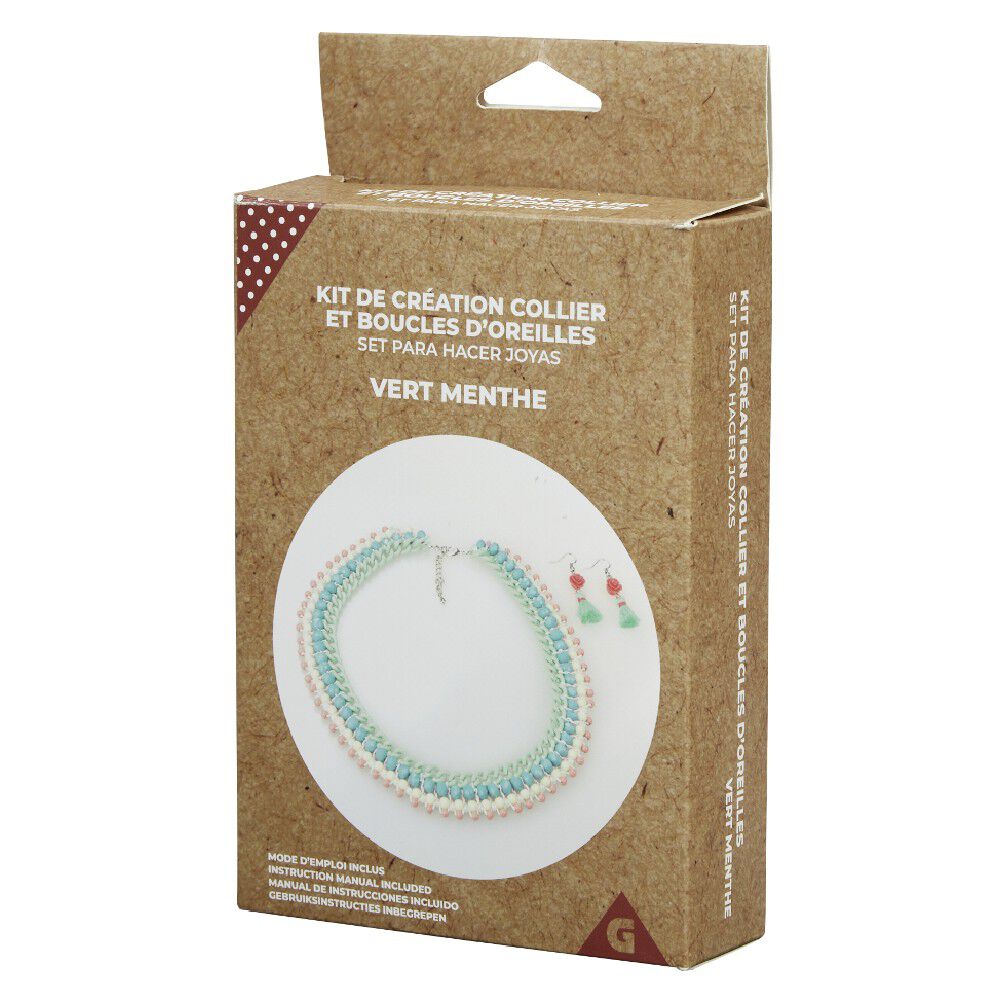 Kit de création collier et boucles d'oreilles vert menthe