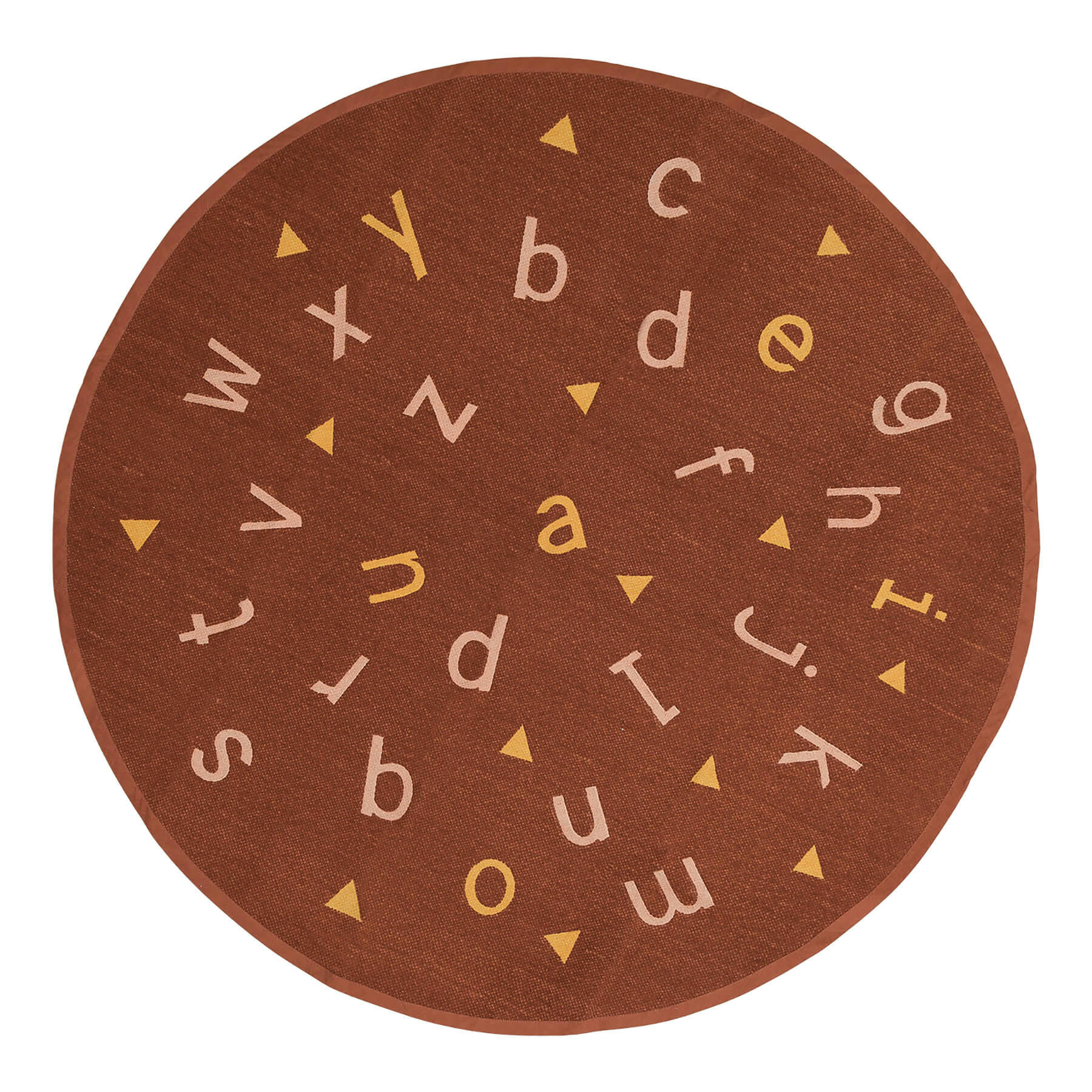 ALPHABET - Tapis enfant rond en coton terracotta 135x135