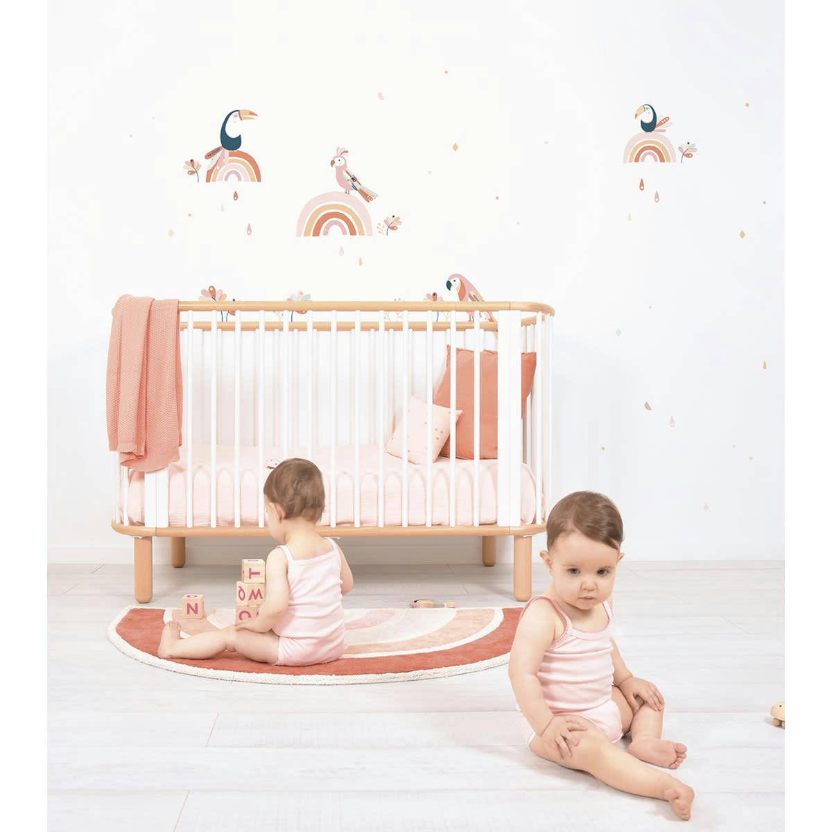 PARADISIO - Grand sticker Paradisio oiseaux exotiques rose et orange (64 x 40 cm)