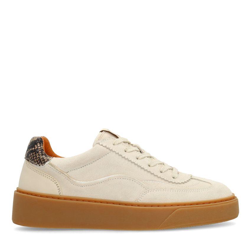 Manfield Beige suède sneakers met snake detail