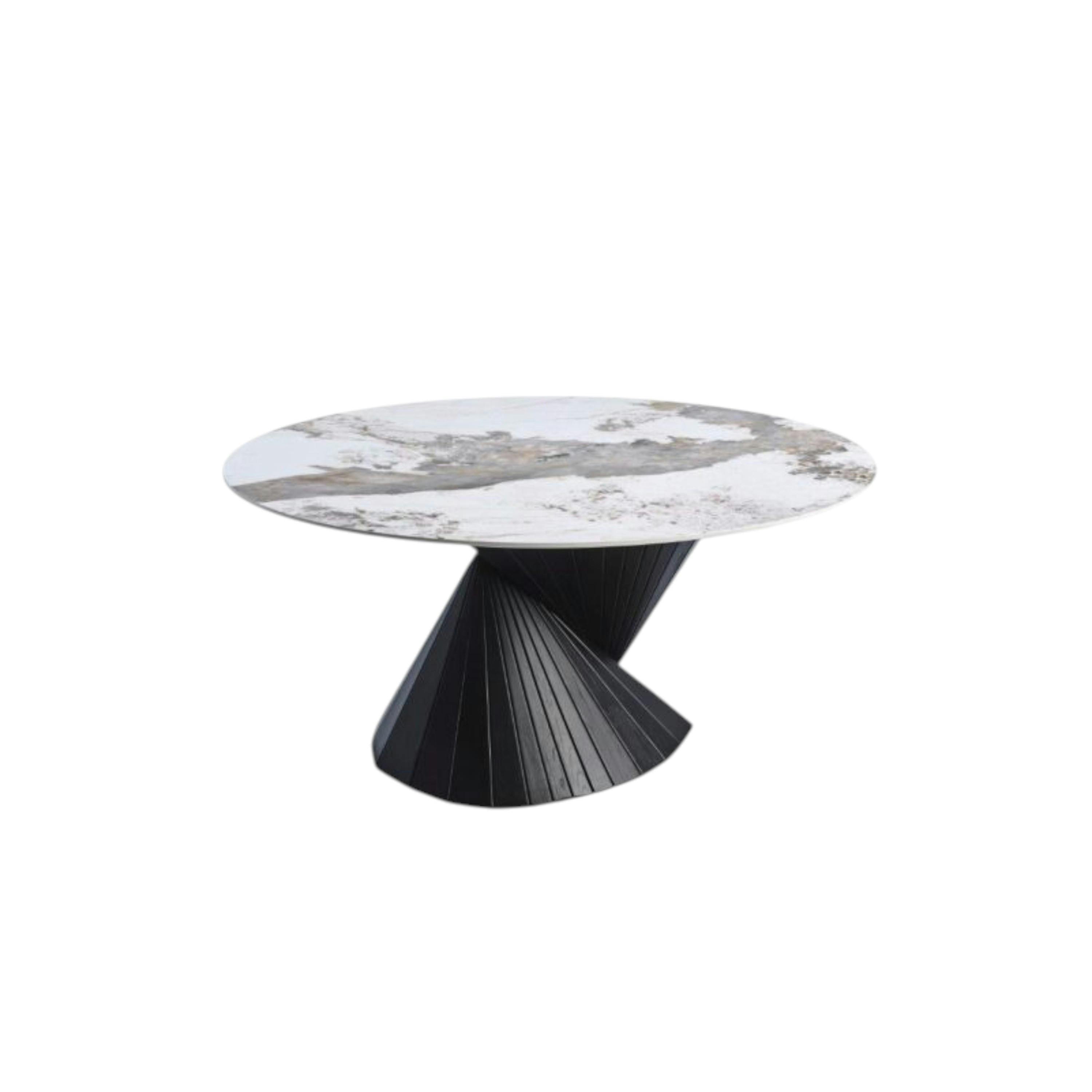 Table ronde céramique pied conique bois noir ⌀160 cm ALDER