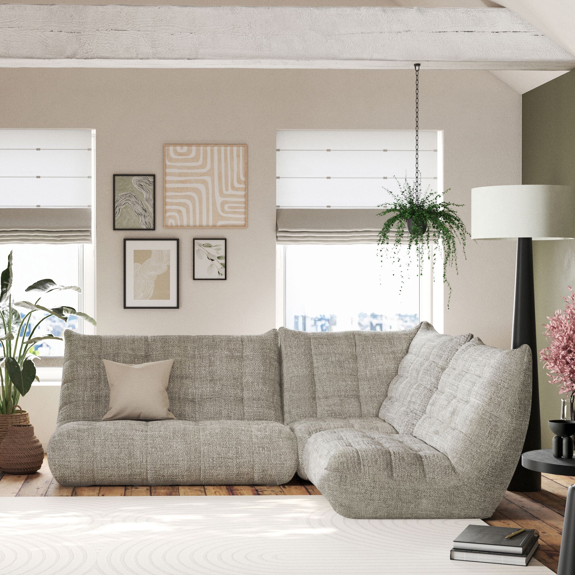 SCALO - Canapé 3 places fixe en tissu chenille - beige roucas