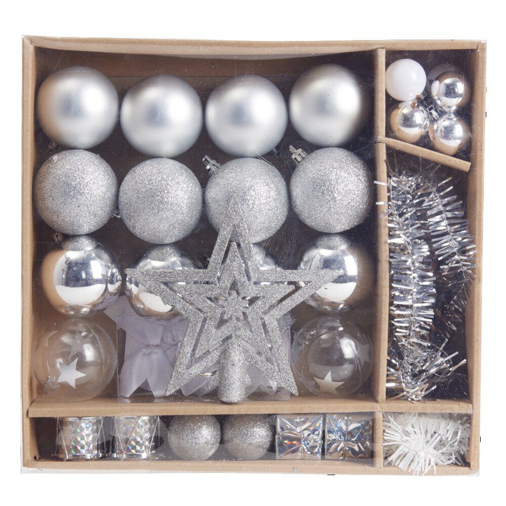 Kit décoration pour Sapin de No&euml;l Argenté x40