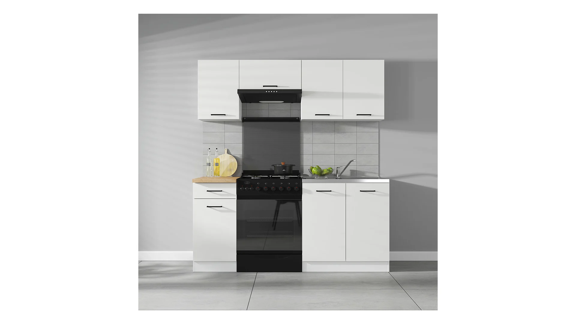 Komplet kuchenny Junona Line 180 cm kredowy połysk z blatem