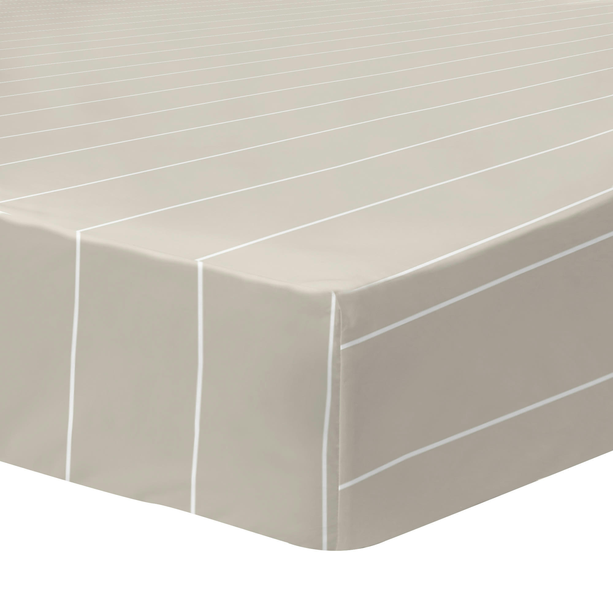 GREIGE STRIPES - Drap-housse imprimé en coton Grège 90x190/200cm - Bonnet 30cm