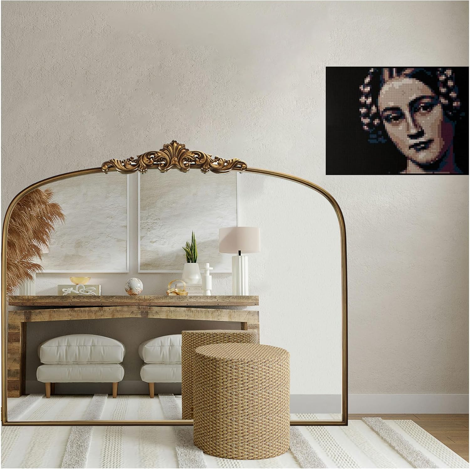 Vintage Gold Ornate Baroque Mirror - 36X30 Arched Antique Brass Mirror with Full Metal Frame - Ideal for Entryway, Fireplace, Living Room, Hallway or Wall Decor (Upgrade Tempered Glass)