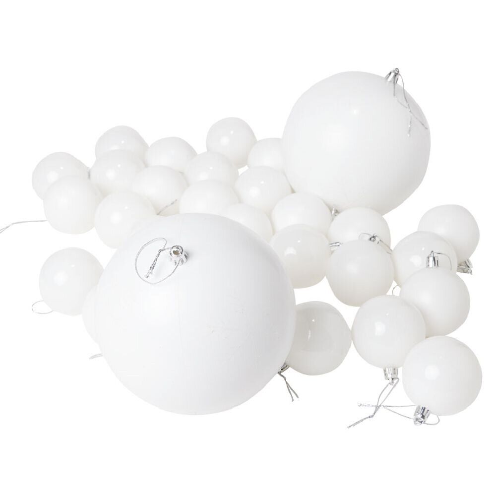 Boule de No&euml;l Ø7cm x30 et Ø15cm x2 blanc