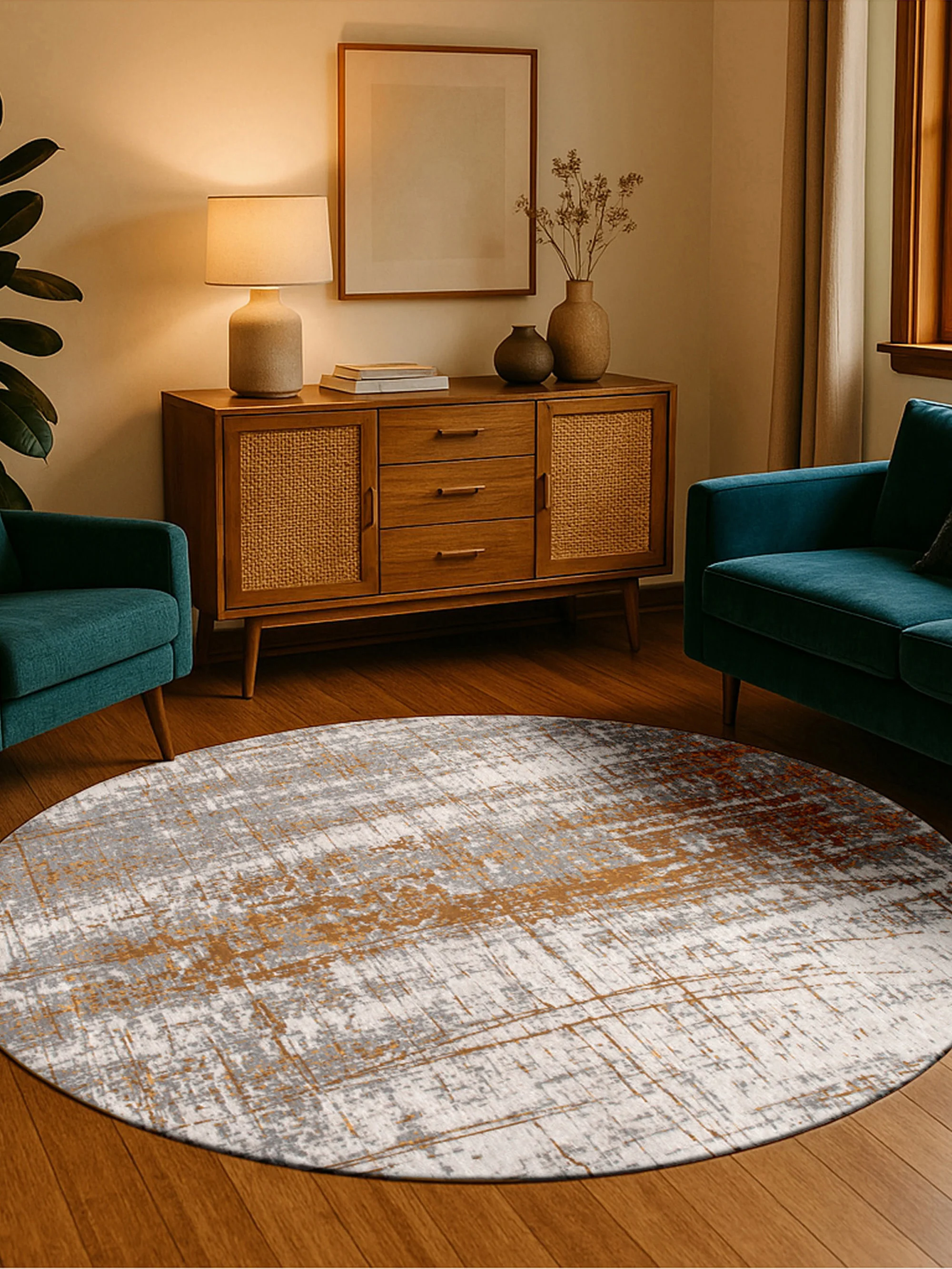 Waschbarer runder Indoor & Outdoor-Jacquard-Teppich Griff