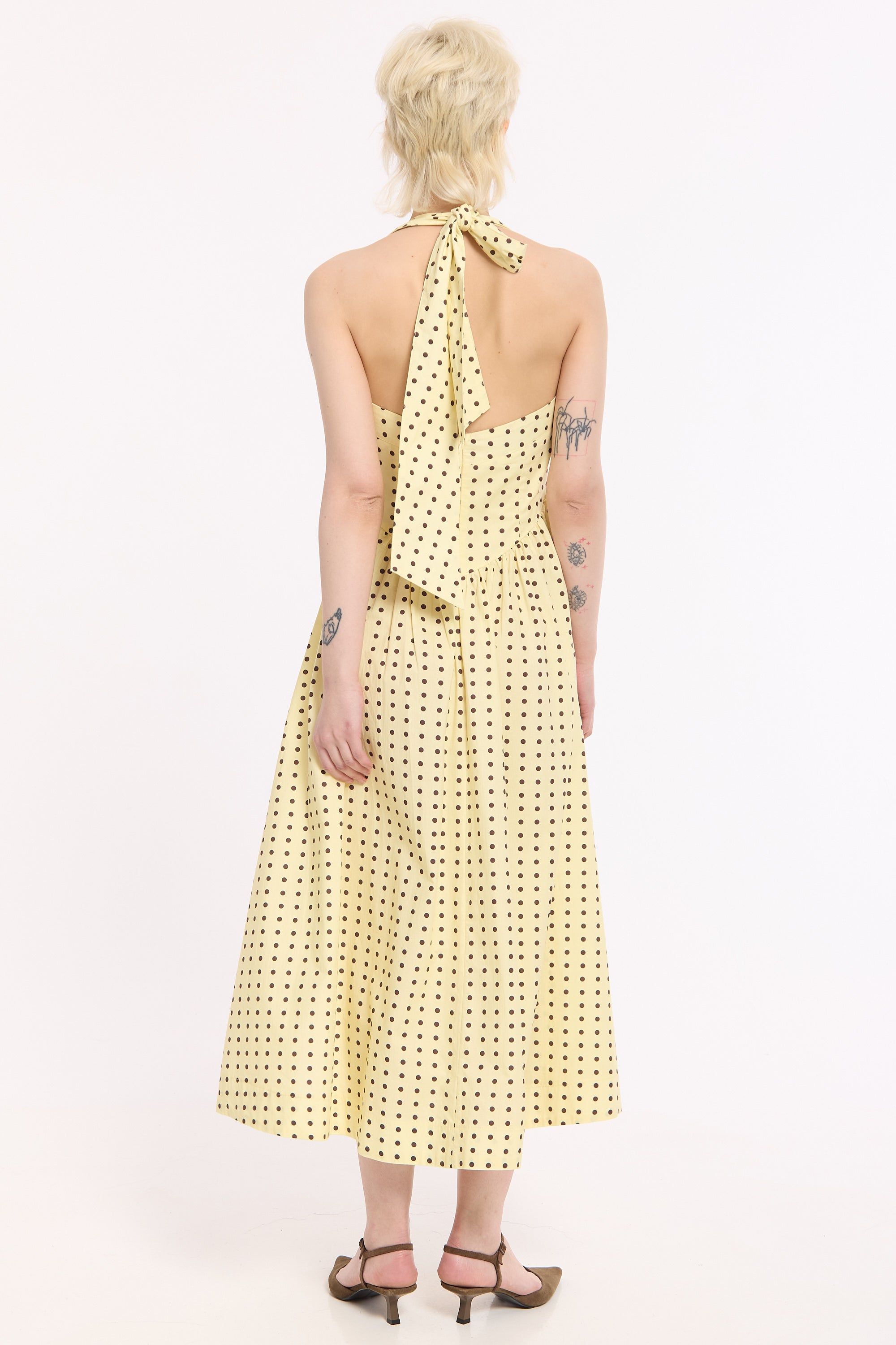 House of Holland Yellow Polka Dot Halter Neck Cotton Maxi Dress