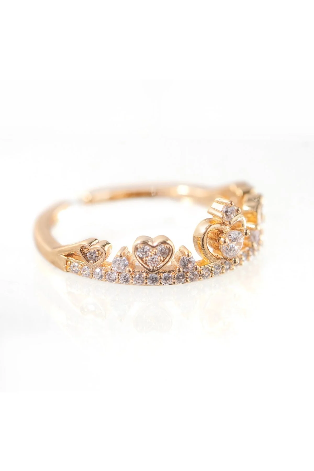 Gold Plated Crown Ring with Clear Stones