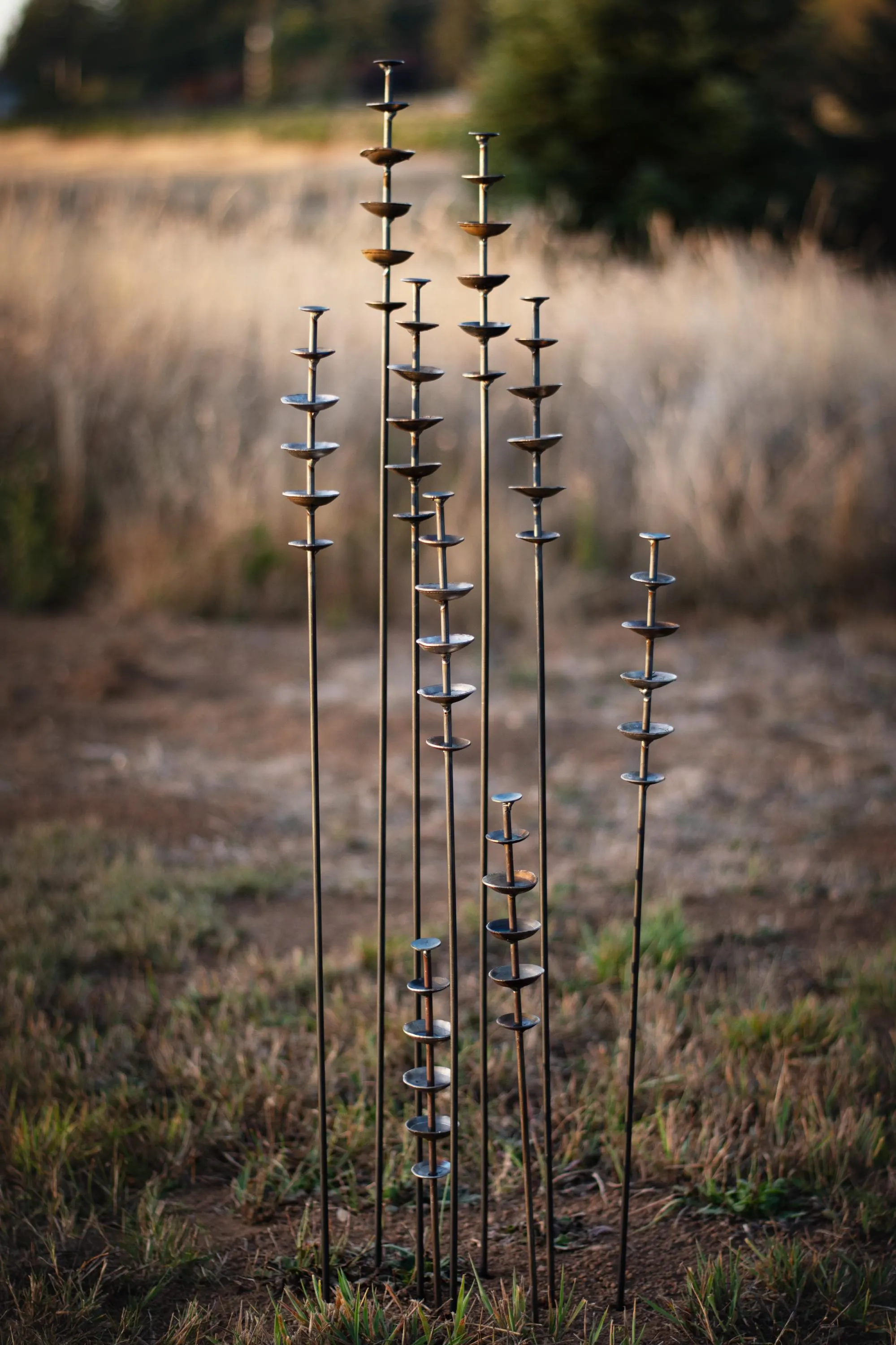 Rustic Metal Flower Stakes | Outdoor Garden Sculptures & Yard Art