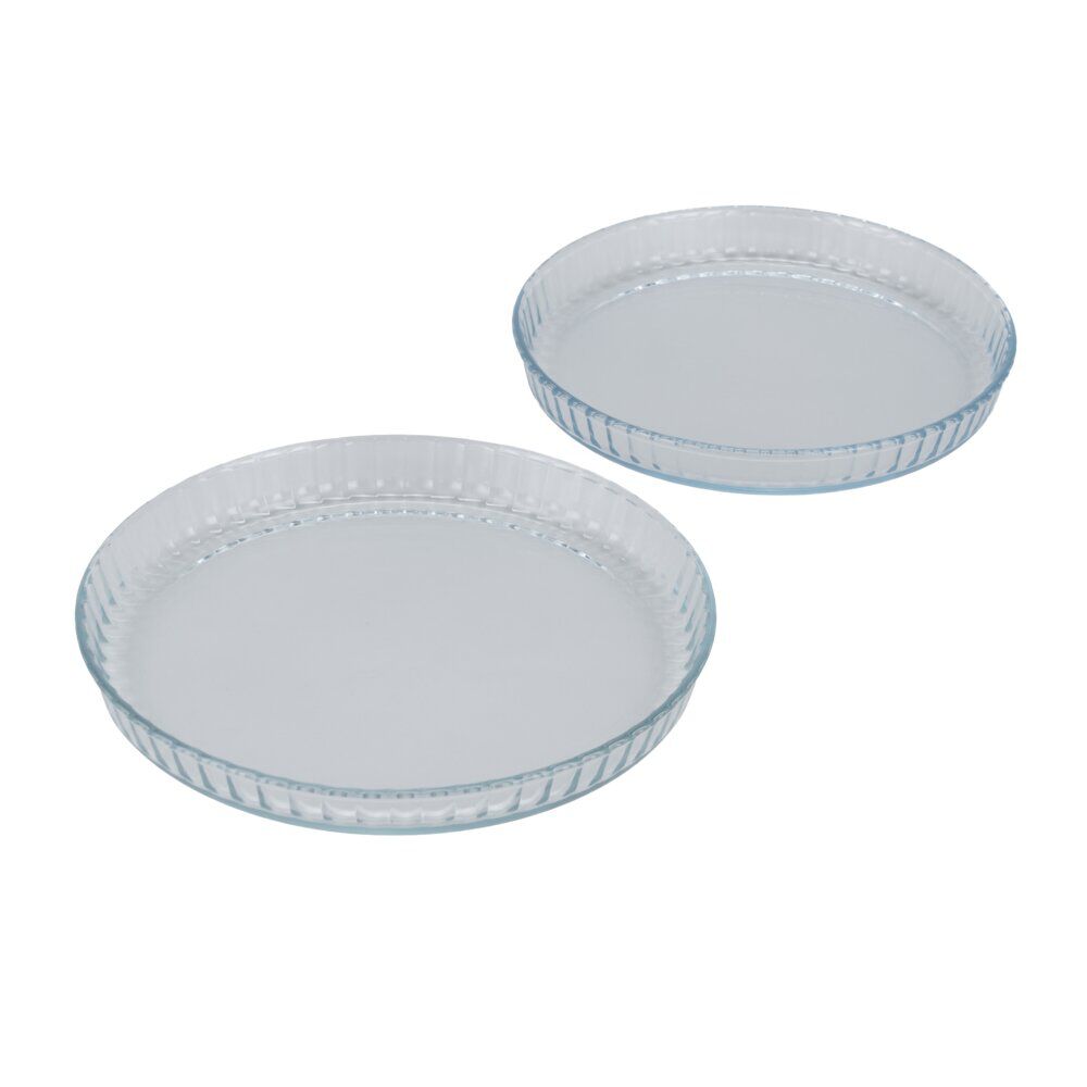 Plat à tarte x2 verre transparent Ø30 et Ø27cm