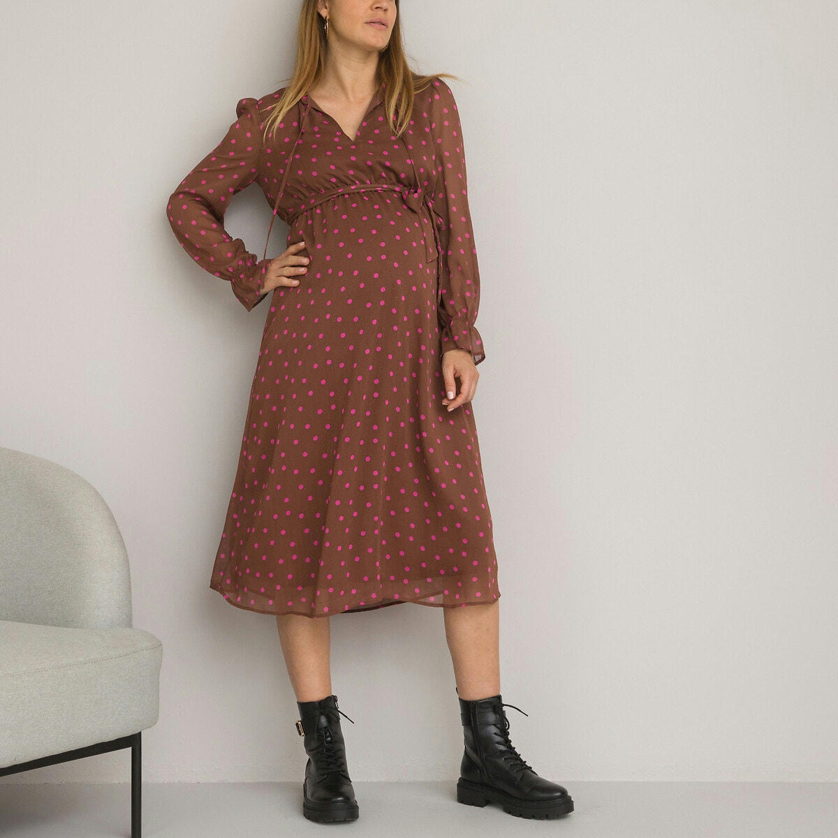 Robe longue de grossesse, imprimé à pois