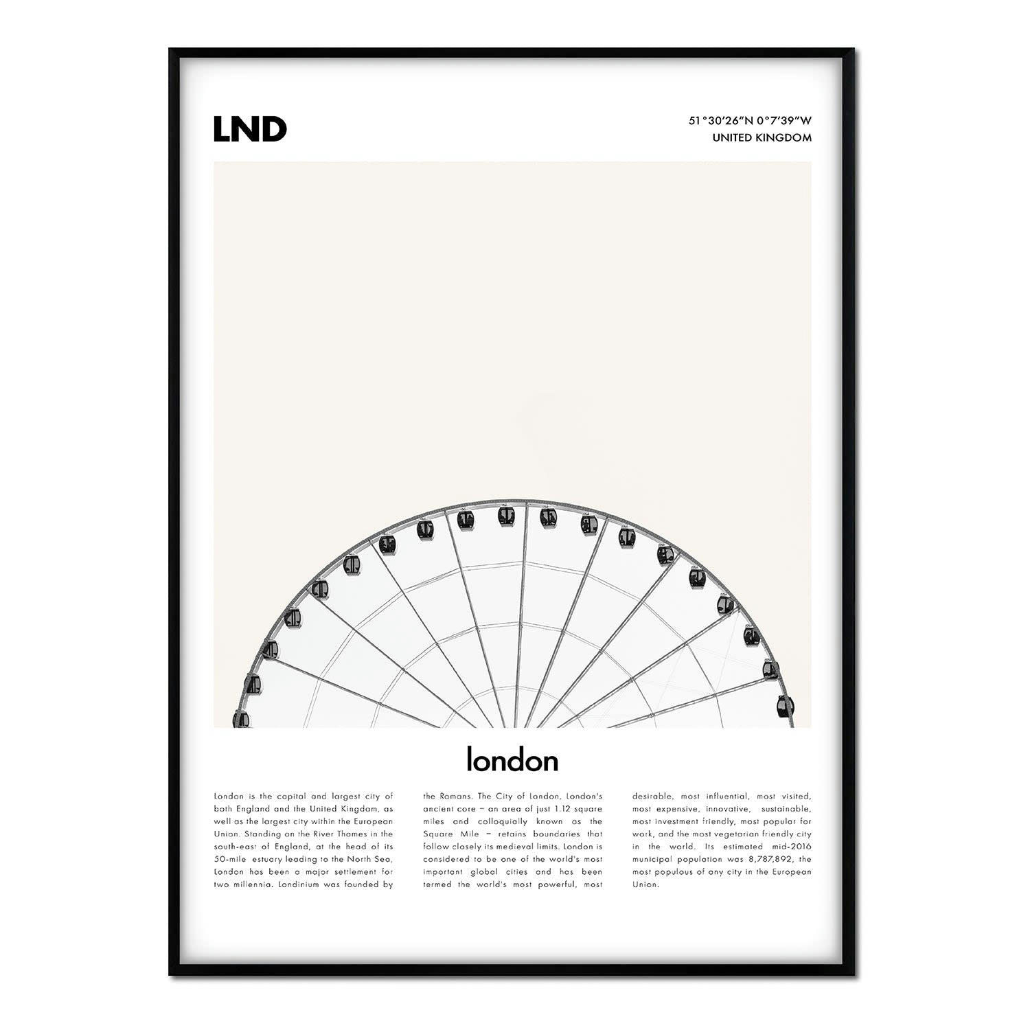 CIUDADES - Affiche avec cadre noir - Description Londres - 30x40