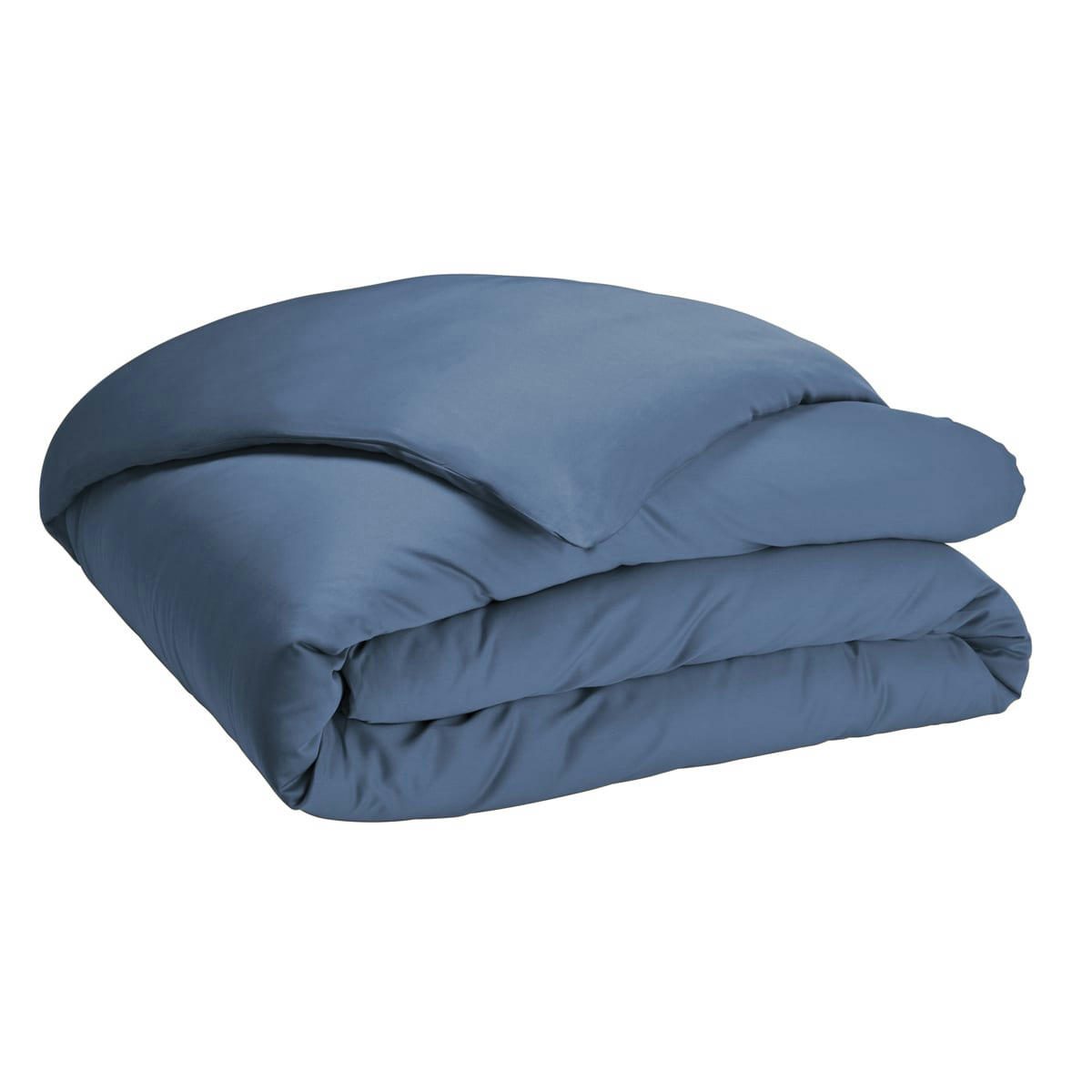 BLEU FLANDRES - Housse de couette unie en satin de coton bleu marine 260x240