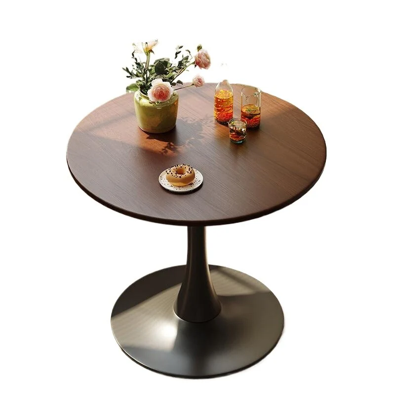 29.1H Walnut Round Dining Table,MDF Top and Steel Base