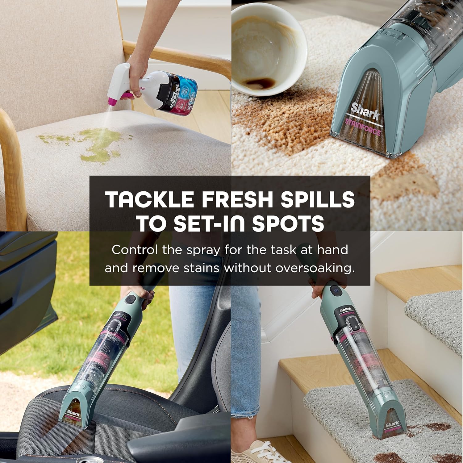 Shark StainForce Cordless Portable Spot, Stain, & Odor Remover System for Carpets, Area Rugs, Upholstery, Stairs, with Storage Caddy, Accessories, and Full-Size Cleaning Solution, HX101 (New)
