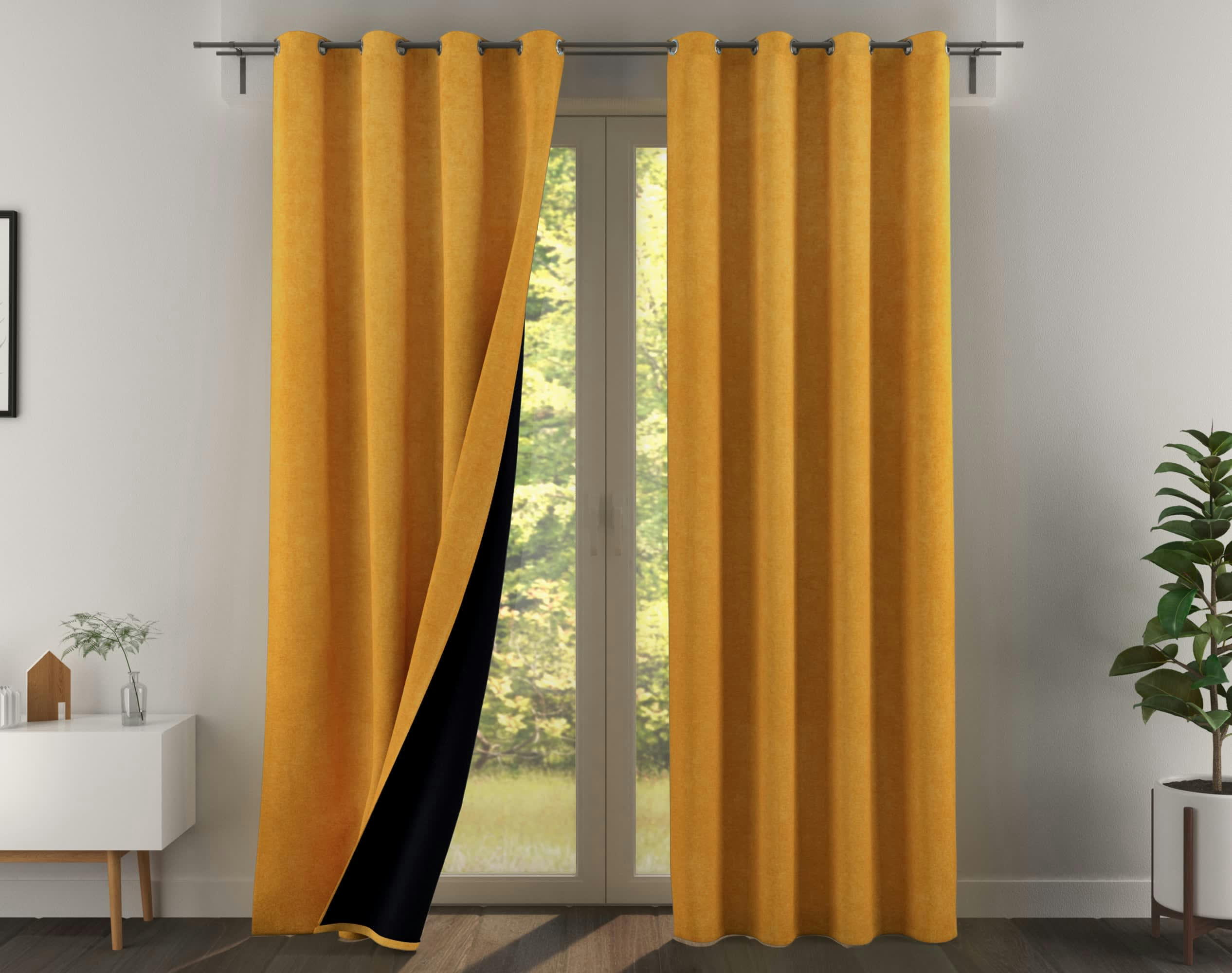 ALASKA - Rideau à l'unité monté sur œillet 140x260 en polyester jaune