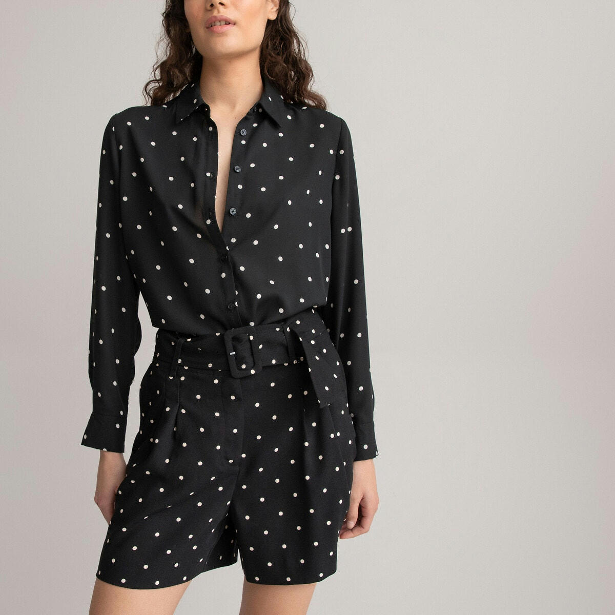 Chemise imprimé pois, manches longues