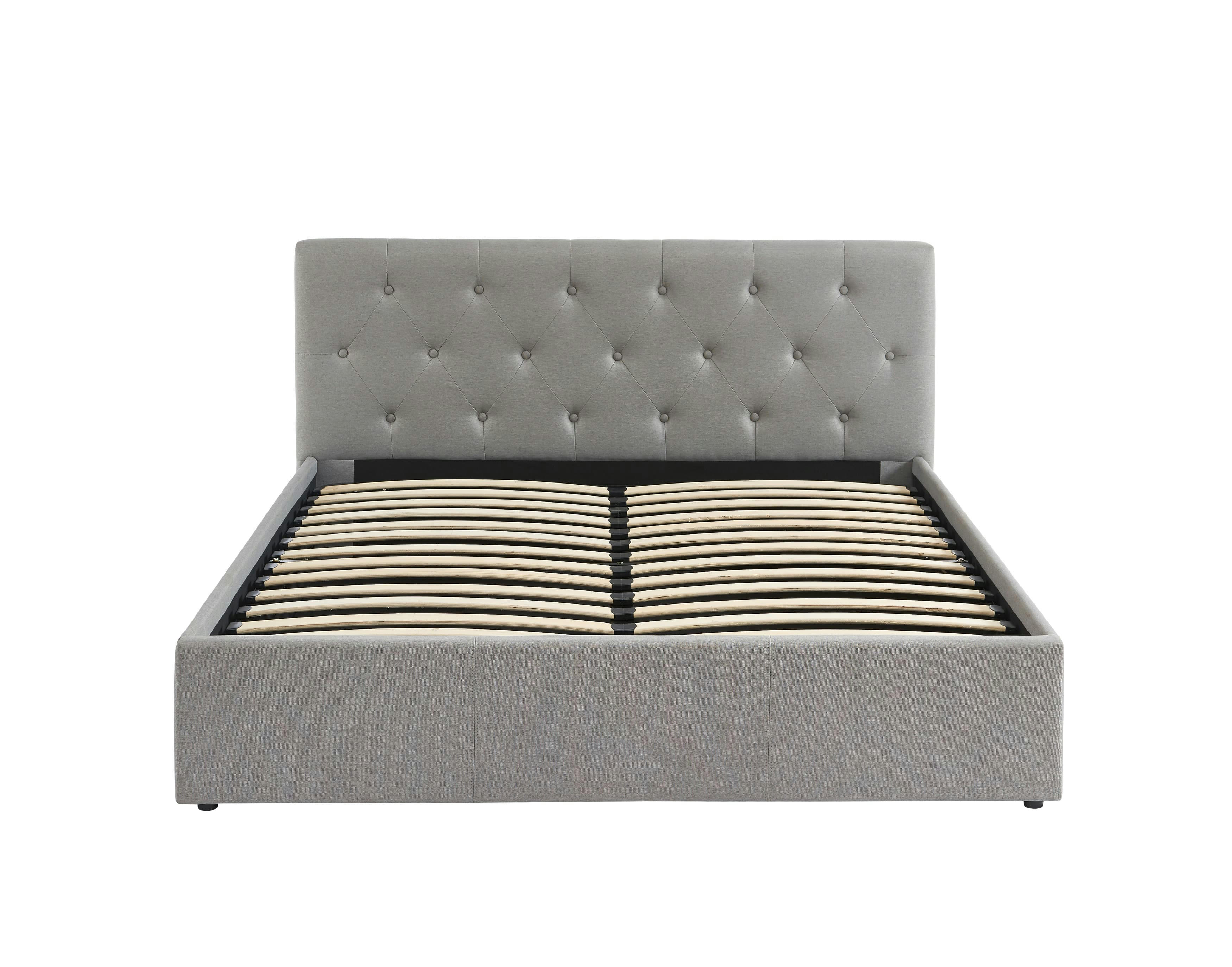 BAHIA - Lit coffre  tissu gris 160x200 sommier inclus