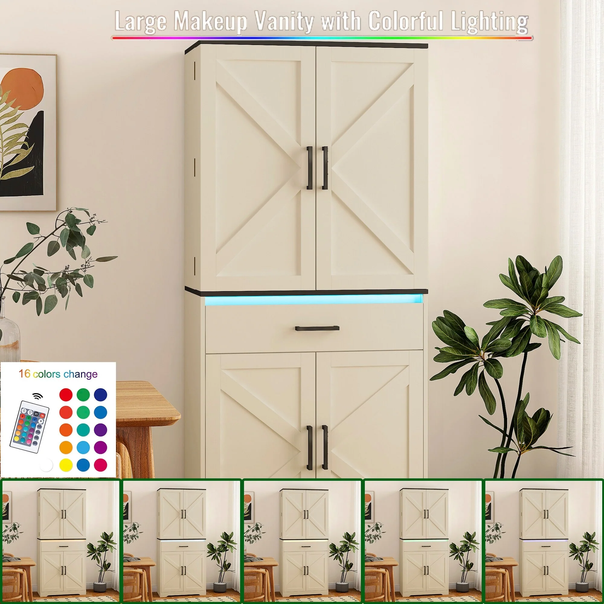 Modern Wooden Cabinet with Sturdy Frame for Living Room, Entryway, Bedroom, Hallway, Office, with LEDs,with Drawer