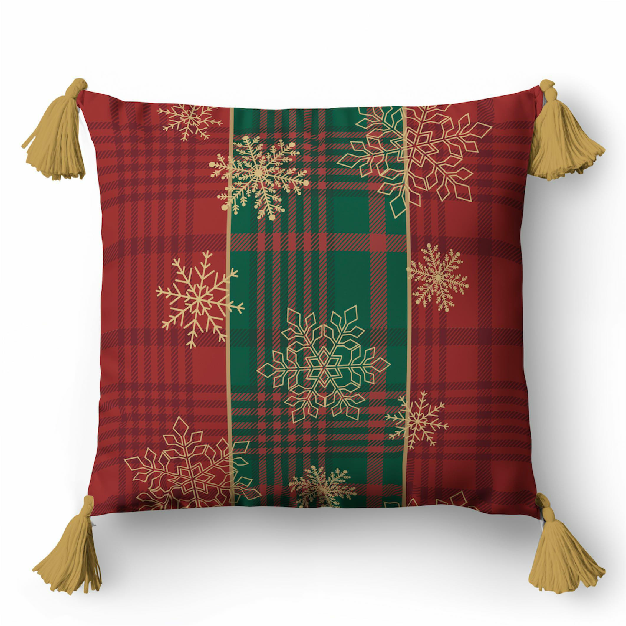Poszewka świąteczna 45x45 krata ze śnieżynkami – 5382 A – Christmas Deco