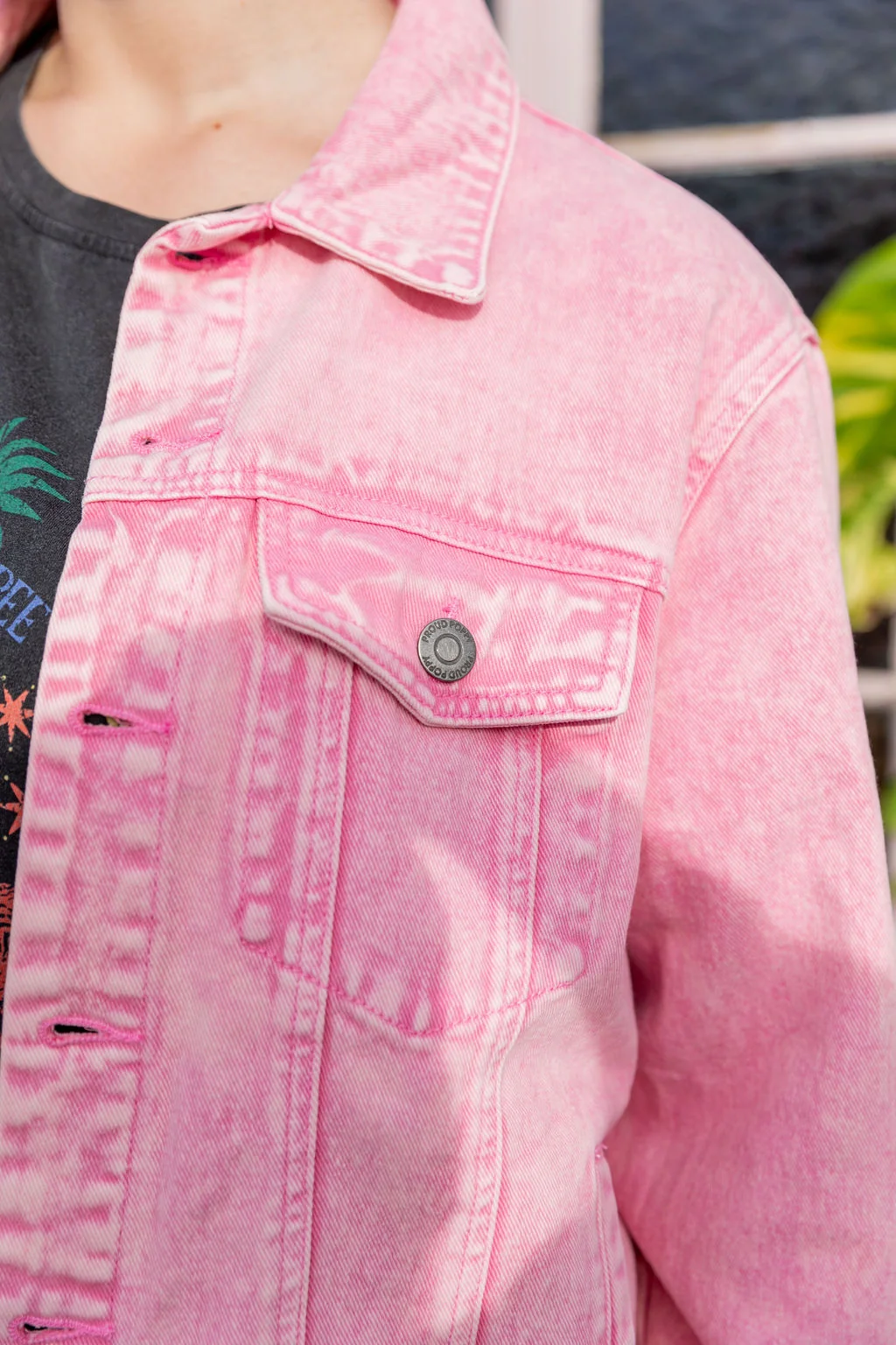 Hayden Boyfriend Denim Jacket in Pink Wash