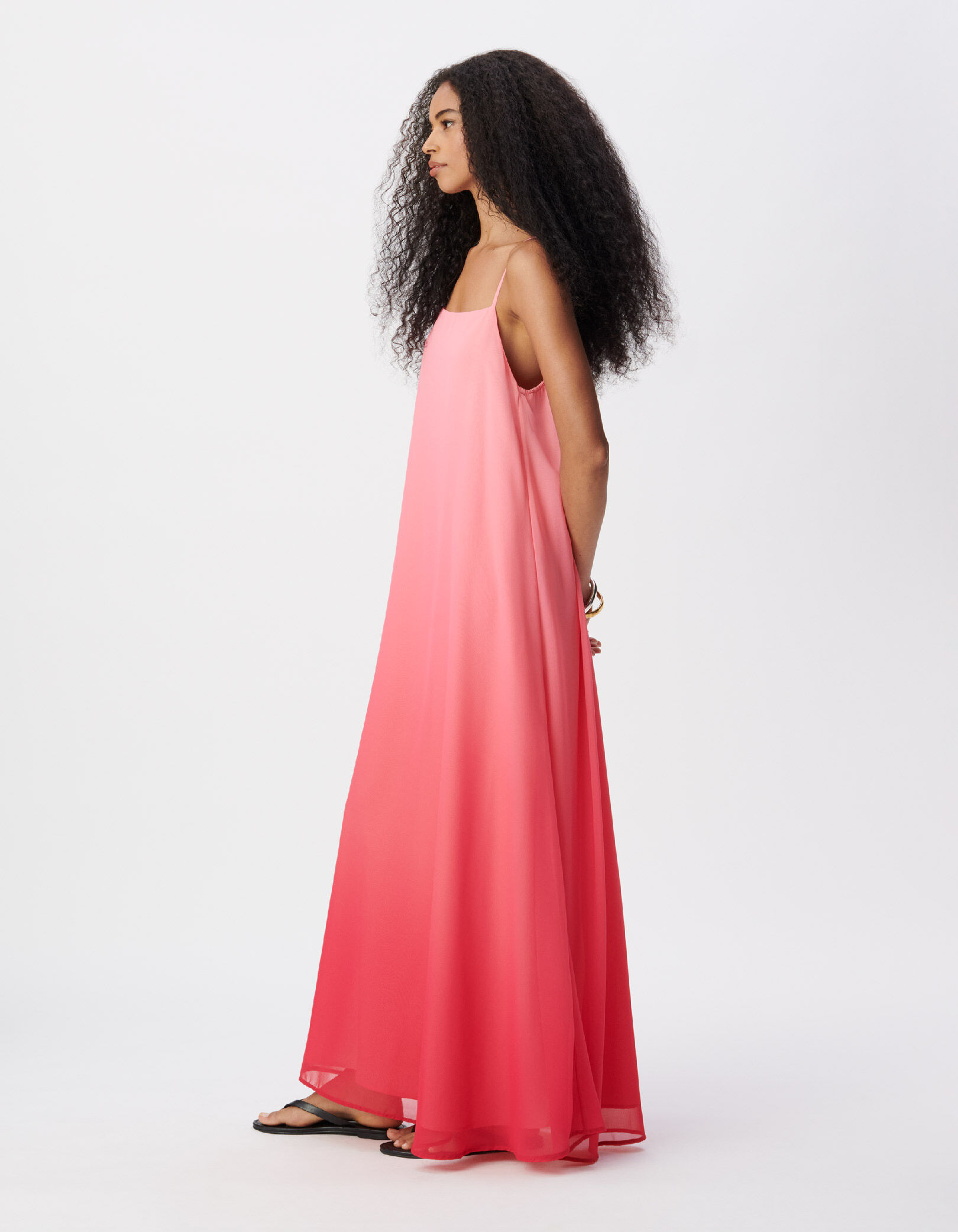Robe longue fines bretelles rose effet deep dye Femme