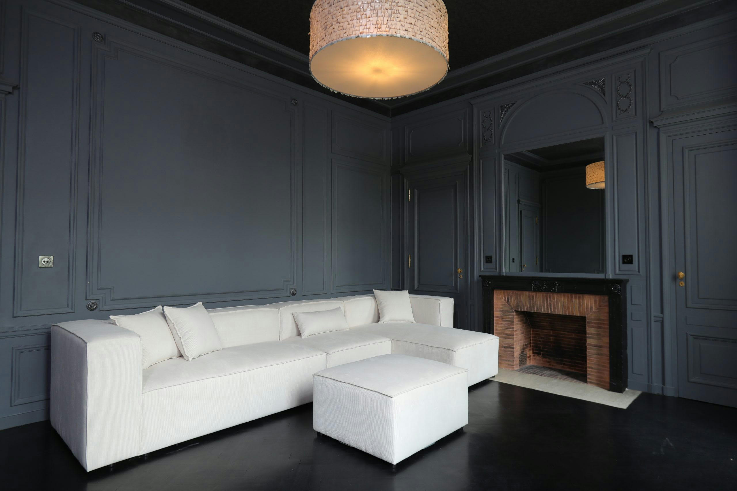 LIVAL - Méridienne droite pour canapé modulable en velours côtelé beige