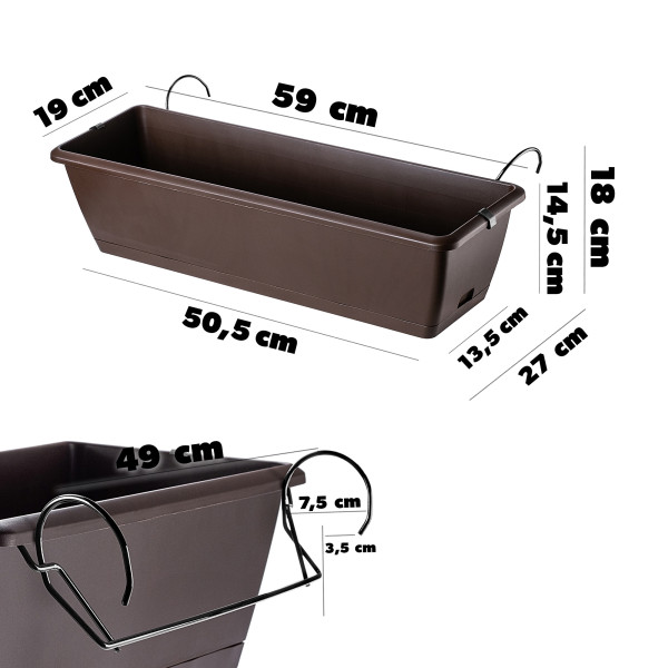 Kadax Skrzynka Balkonowa 60cm Doniczka z Uchwytami