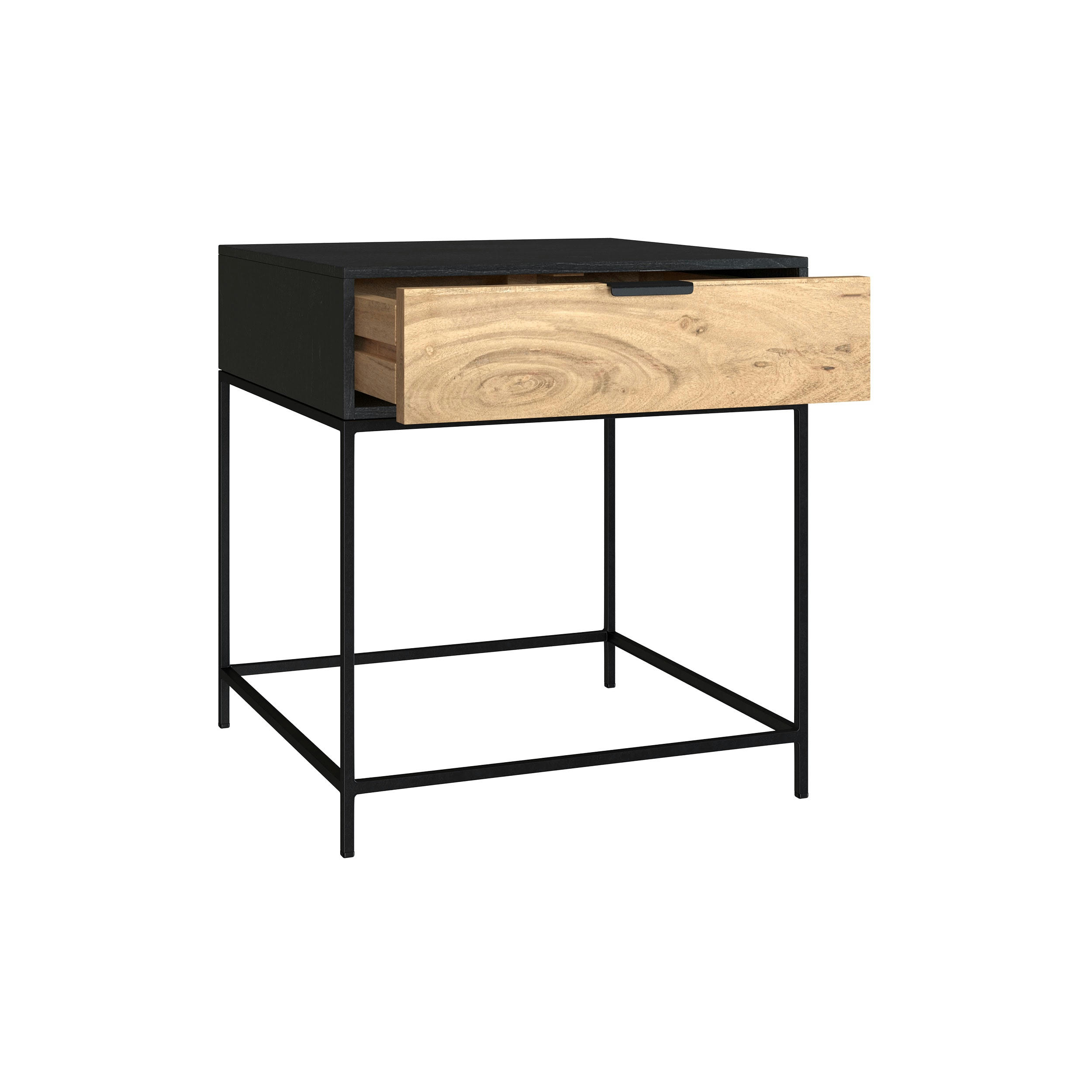 JAKSON - Table de chevet 1 tiroir en bois d'acacia et métal noir